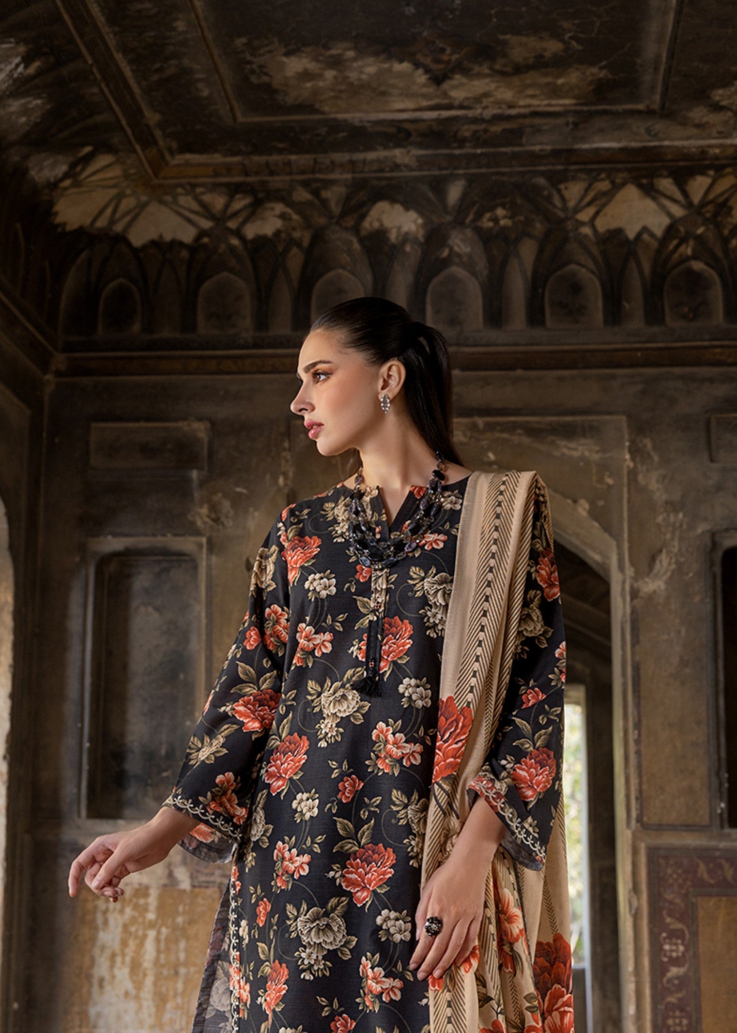 khaddar Kurta Set in Jet black
