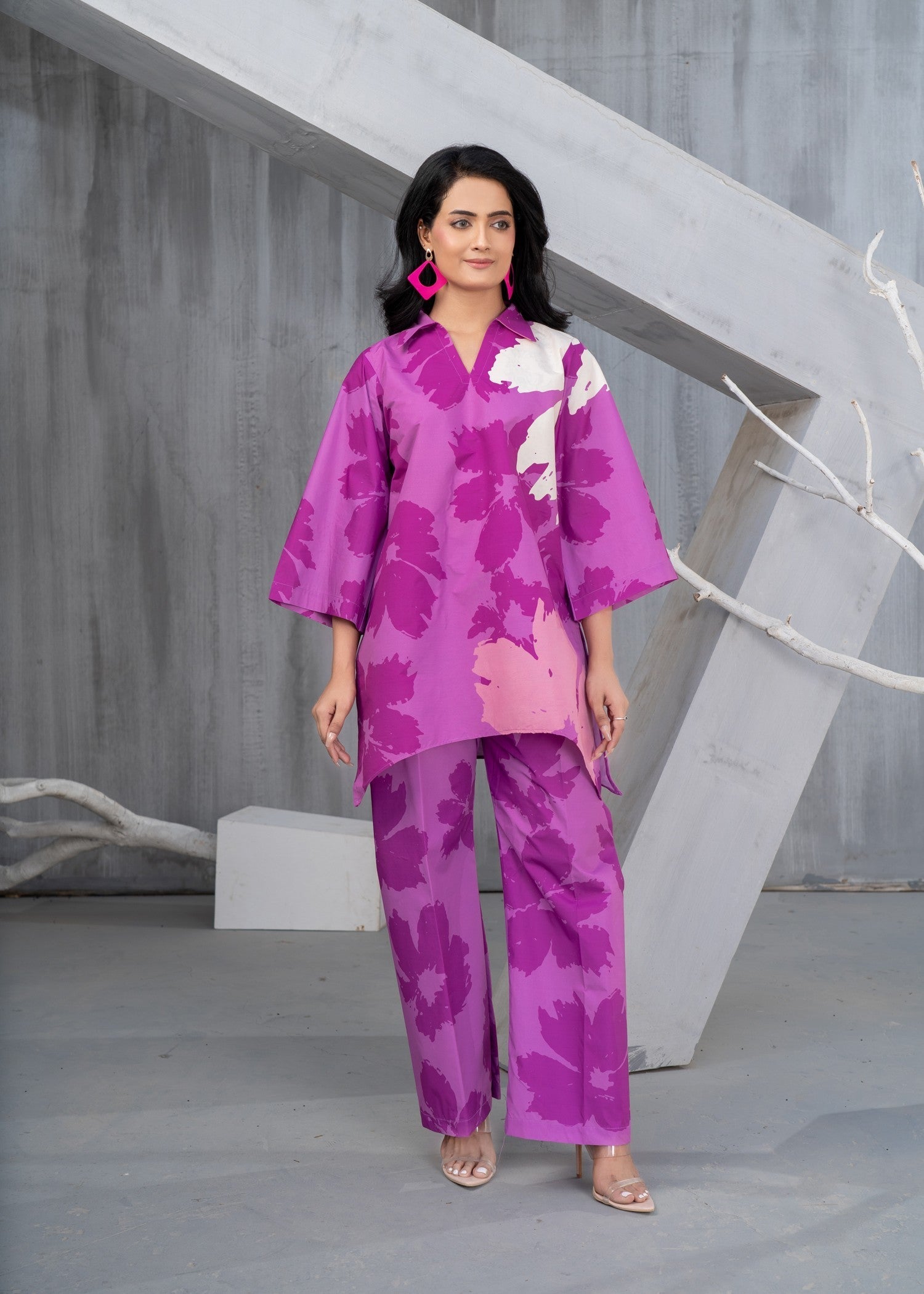 poly lawn Kurta Set in Ultra pink