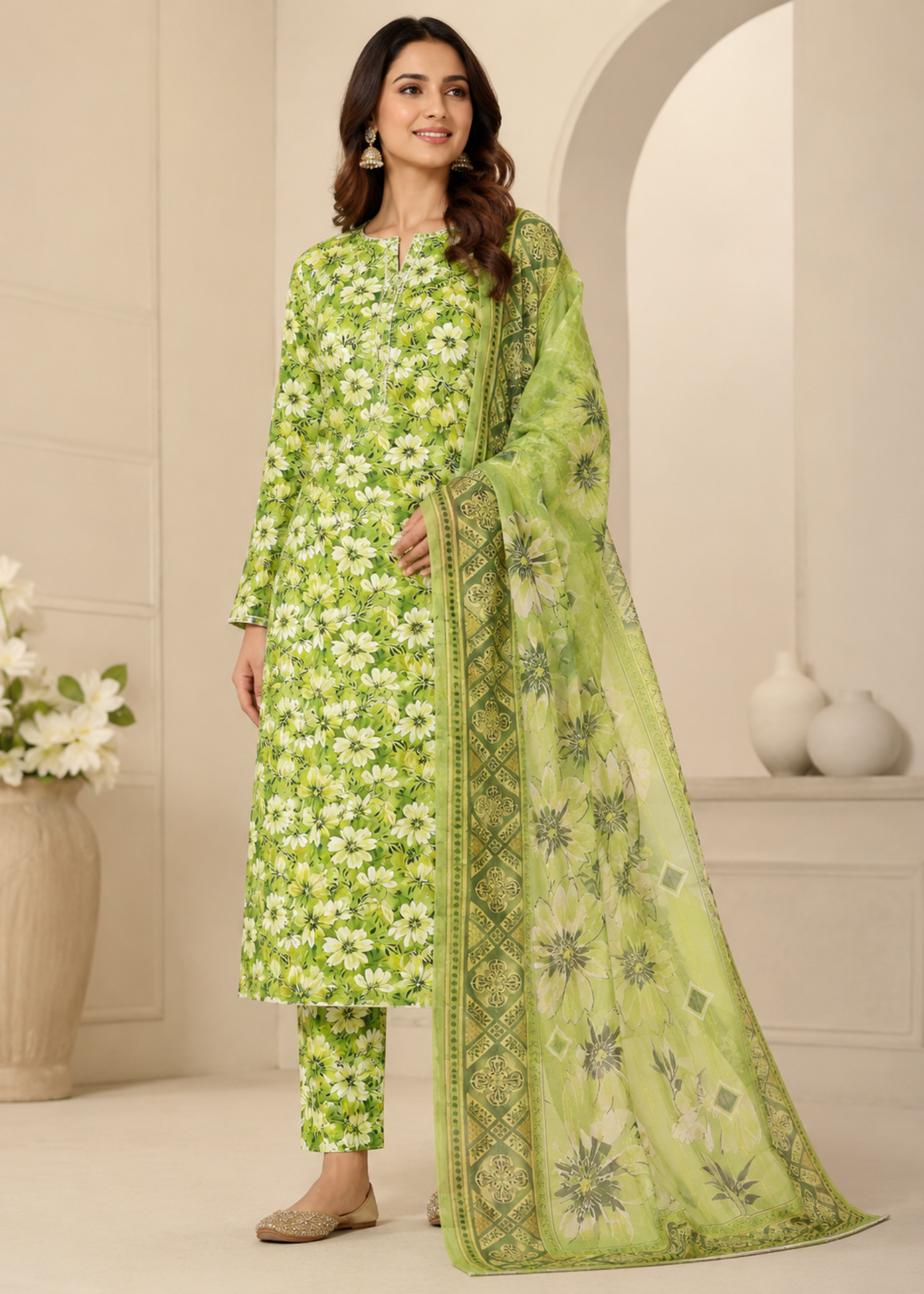 swiss lawn Unstitched in Apple green