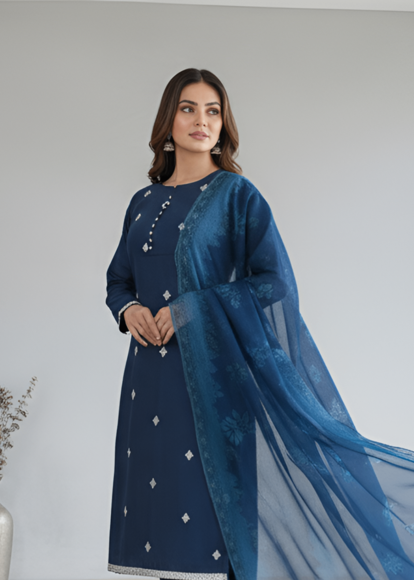 raw silk Kurta Set in Midnight blue