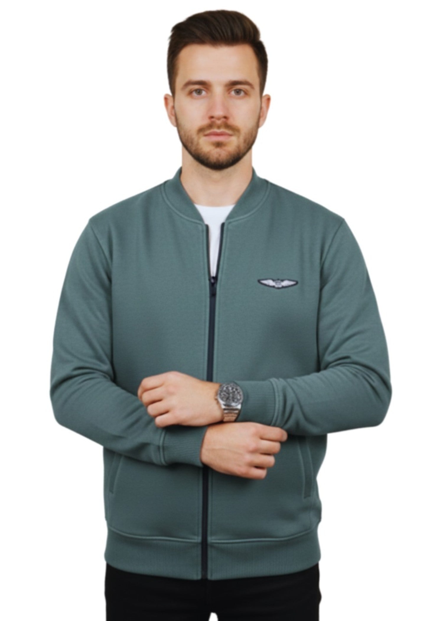 fleece Jacket in Green by Pinstripe