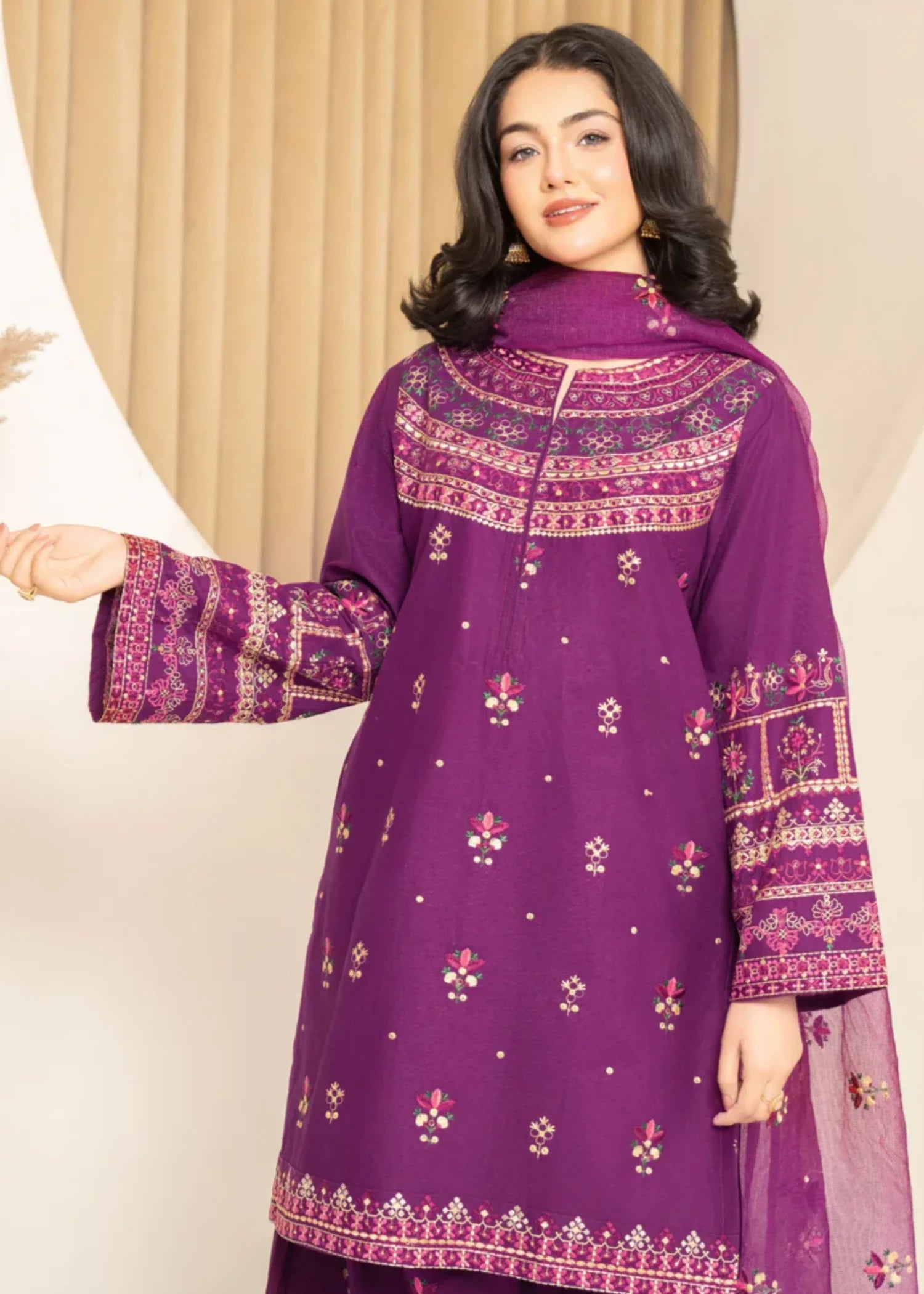 lawn cotton Kurta Set in Purple