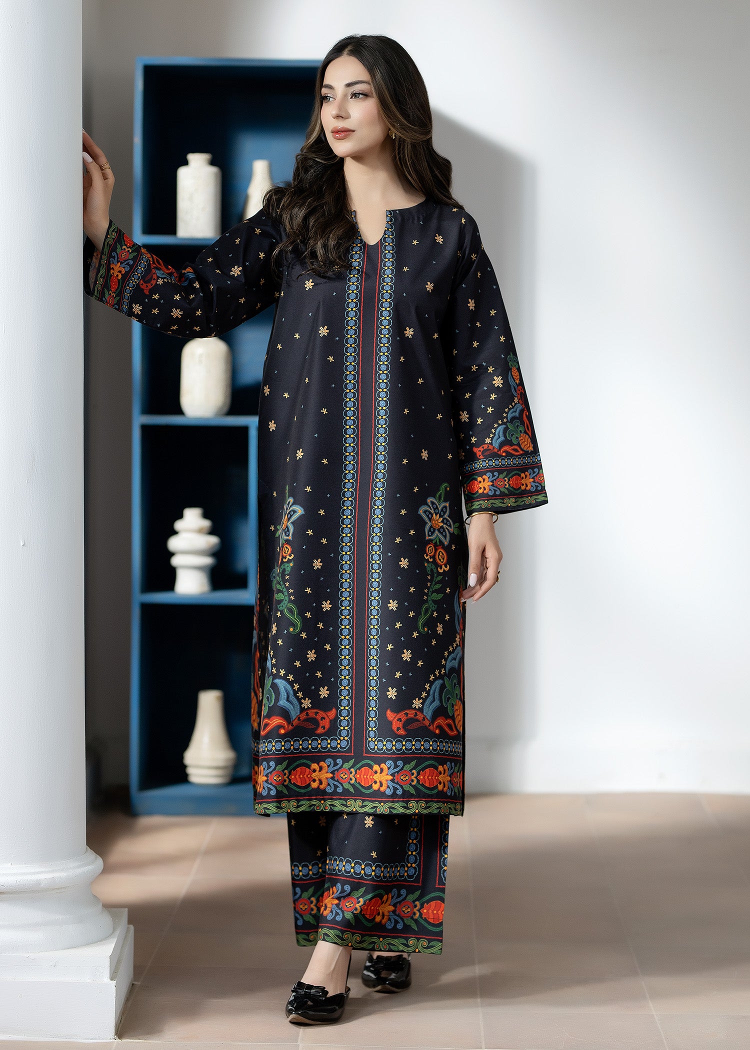 silk finish lawn Co Ord Sets in Black