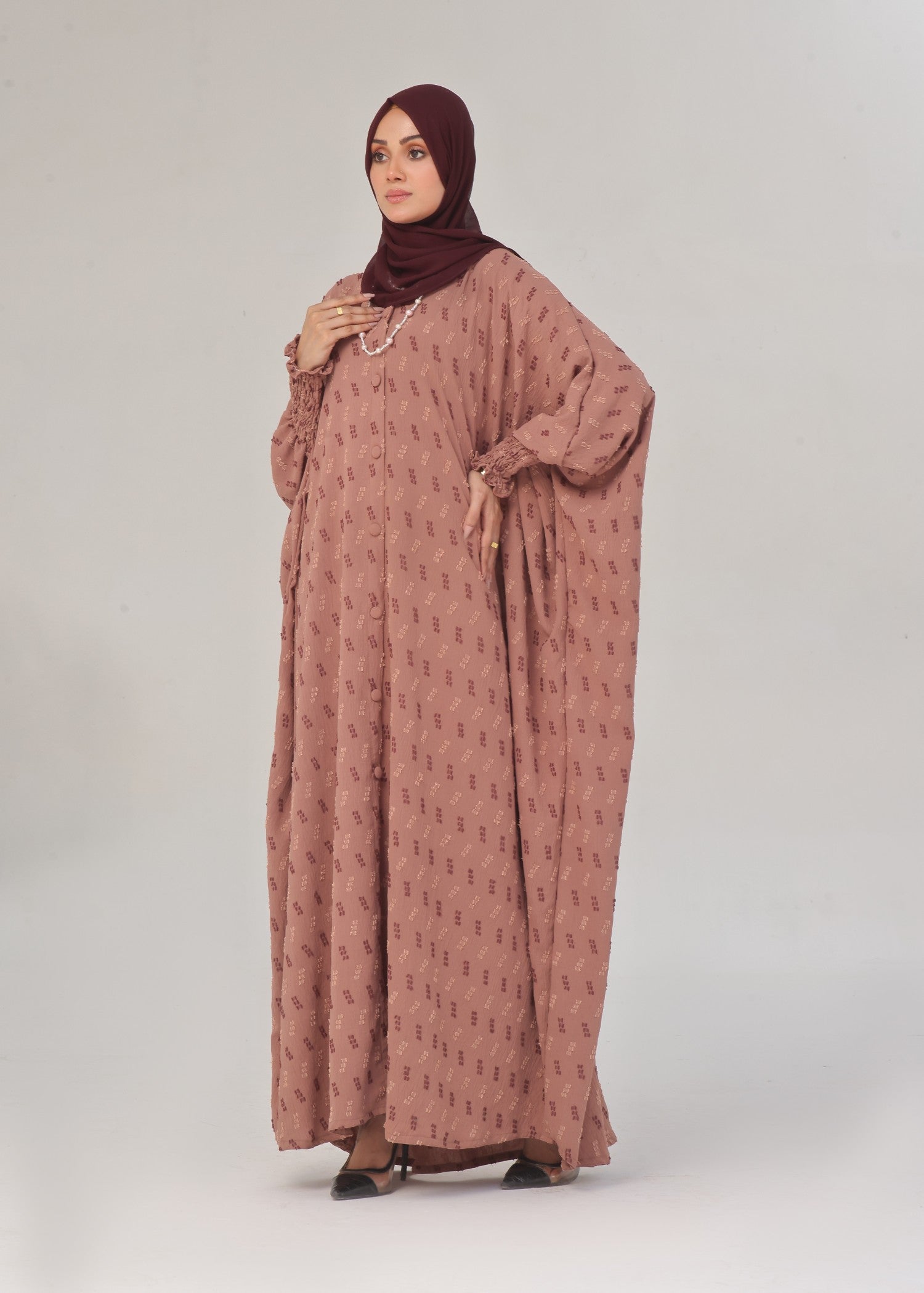polyester Abaya in Peach pink