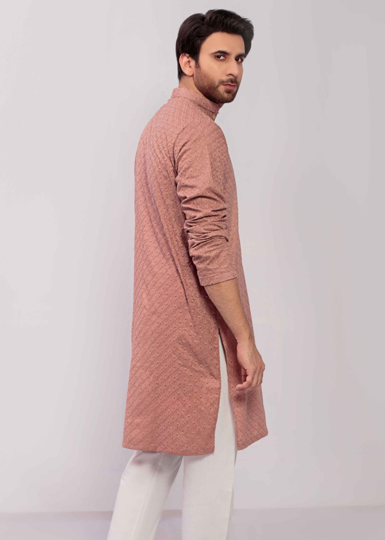 chikankari cotton Kurta in Orchid pink