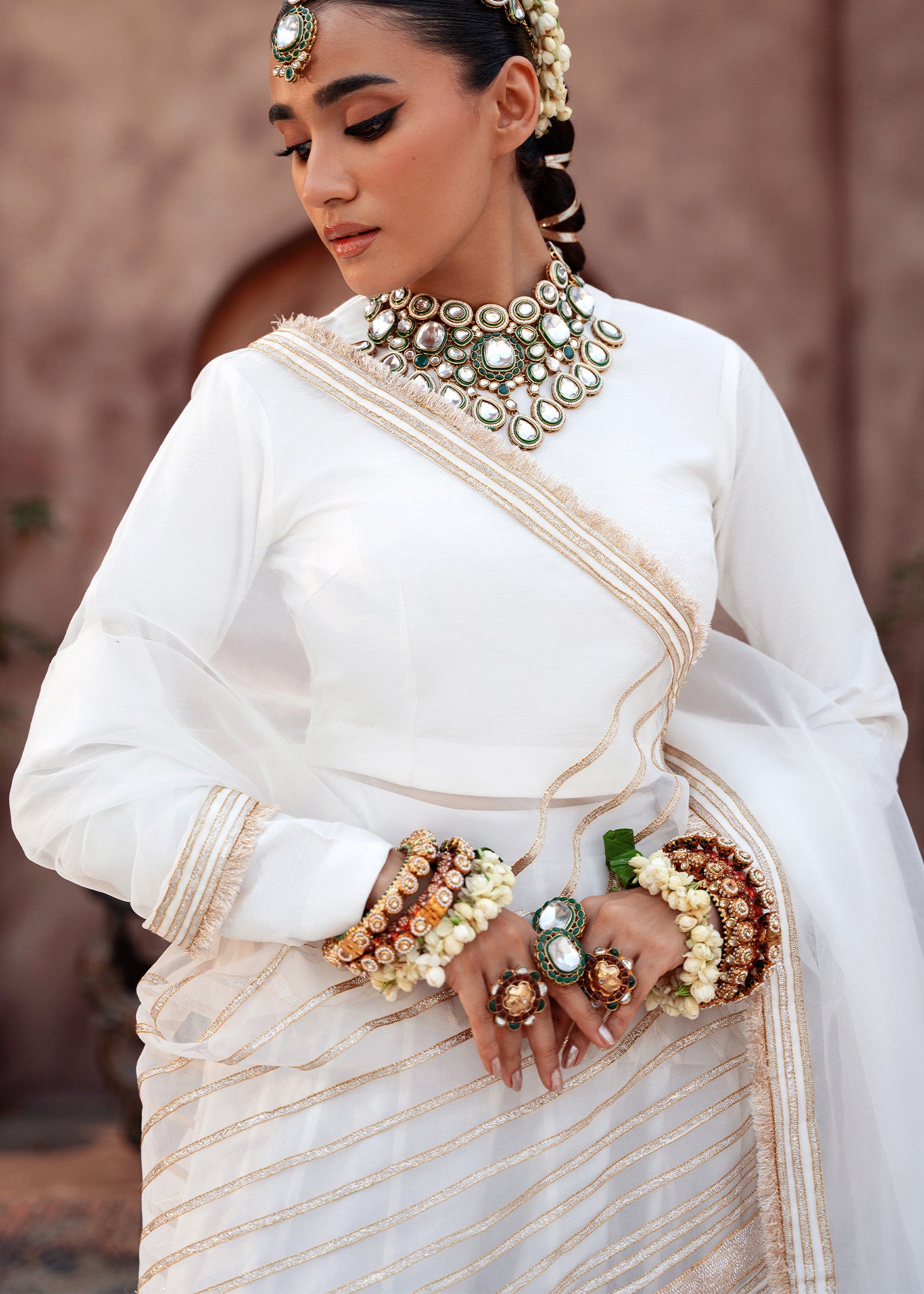 raw silk Lehenga in White