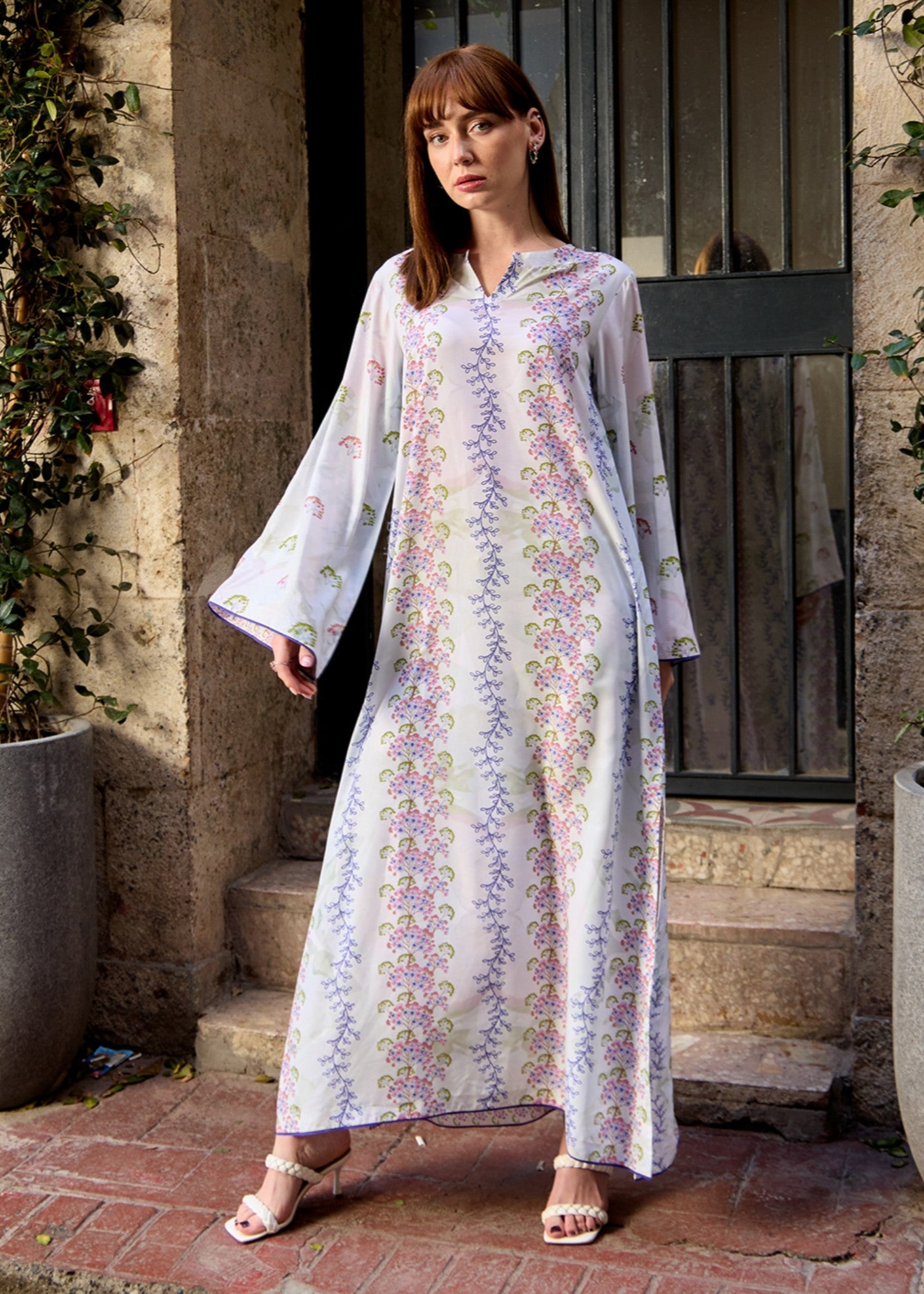 crepe polyester Kaftan in Multi