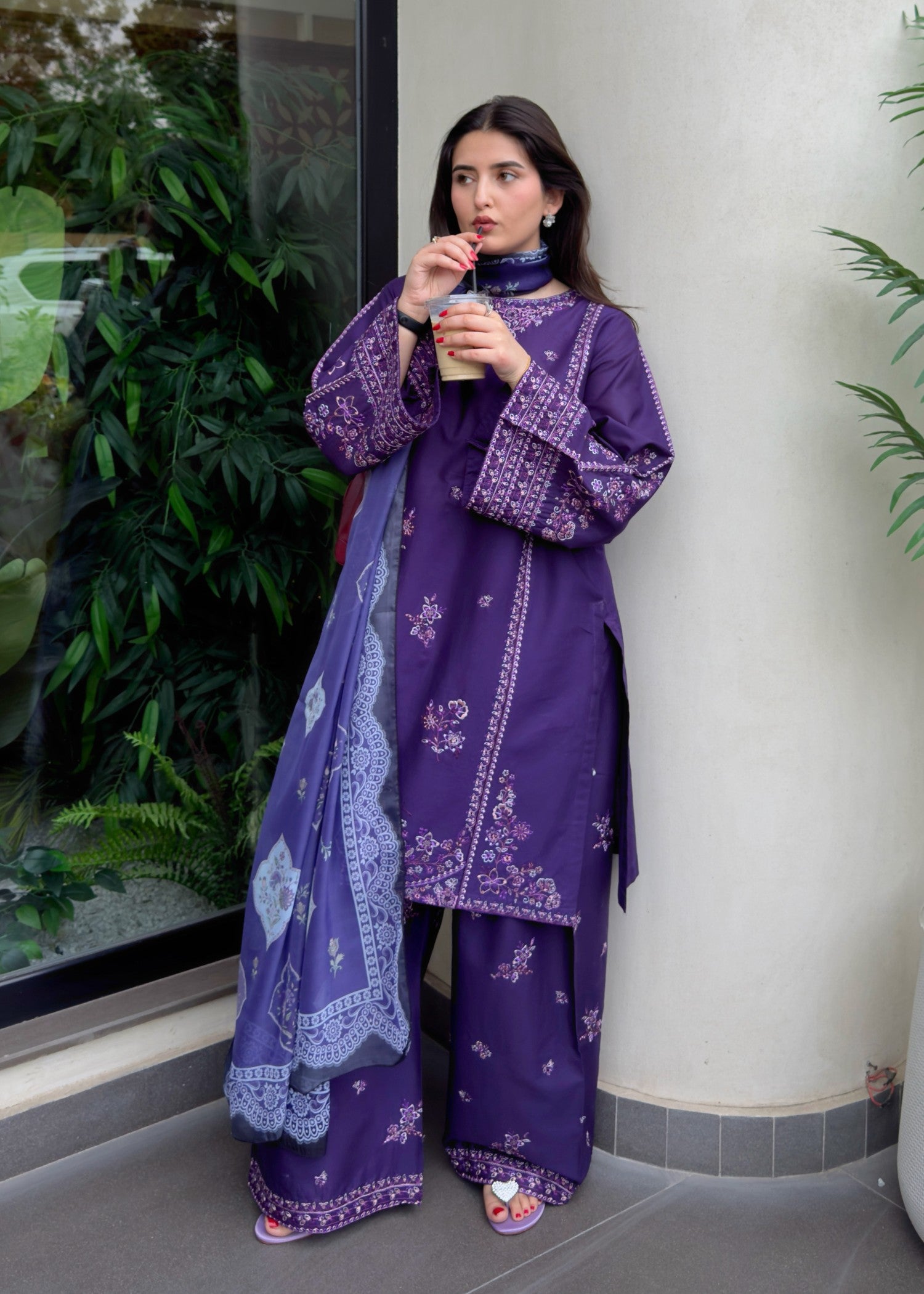 cotton Kurta Set in Purple rain
