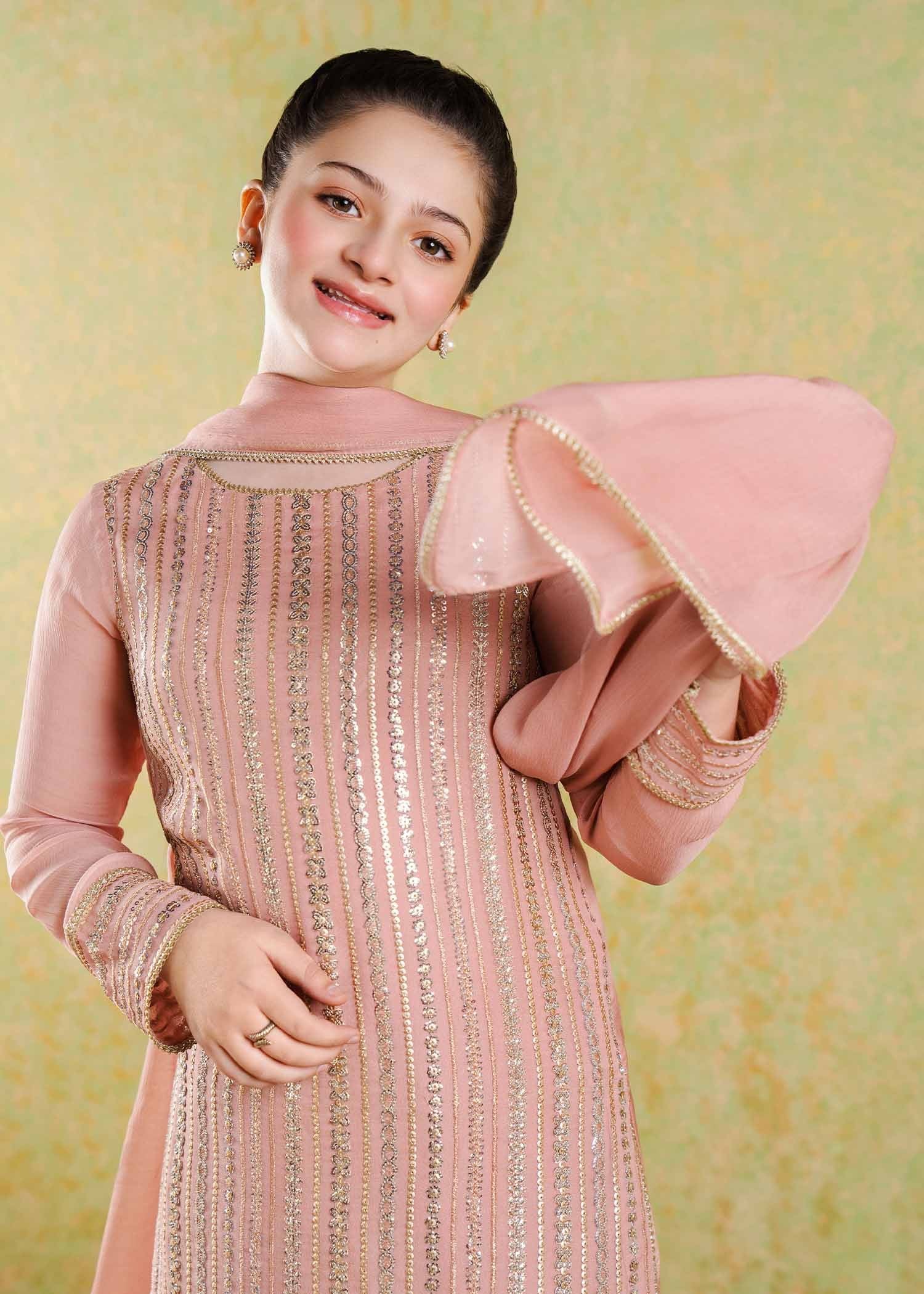 chikankari cotton Sharara in Peach pink