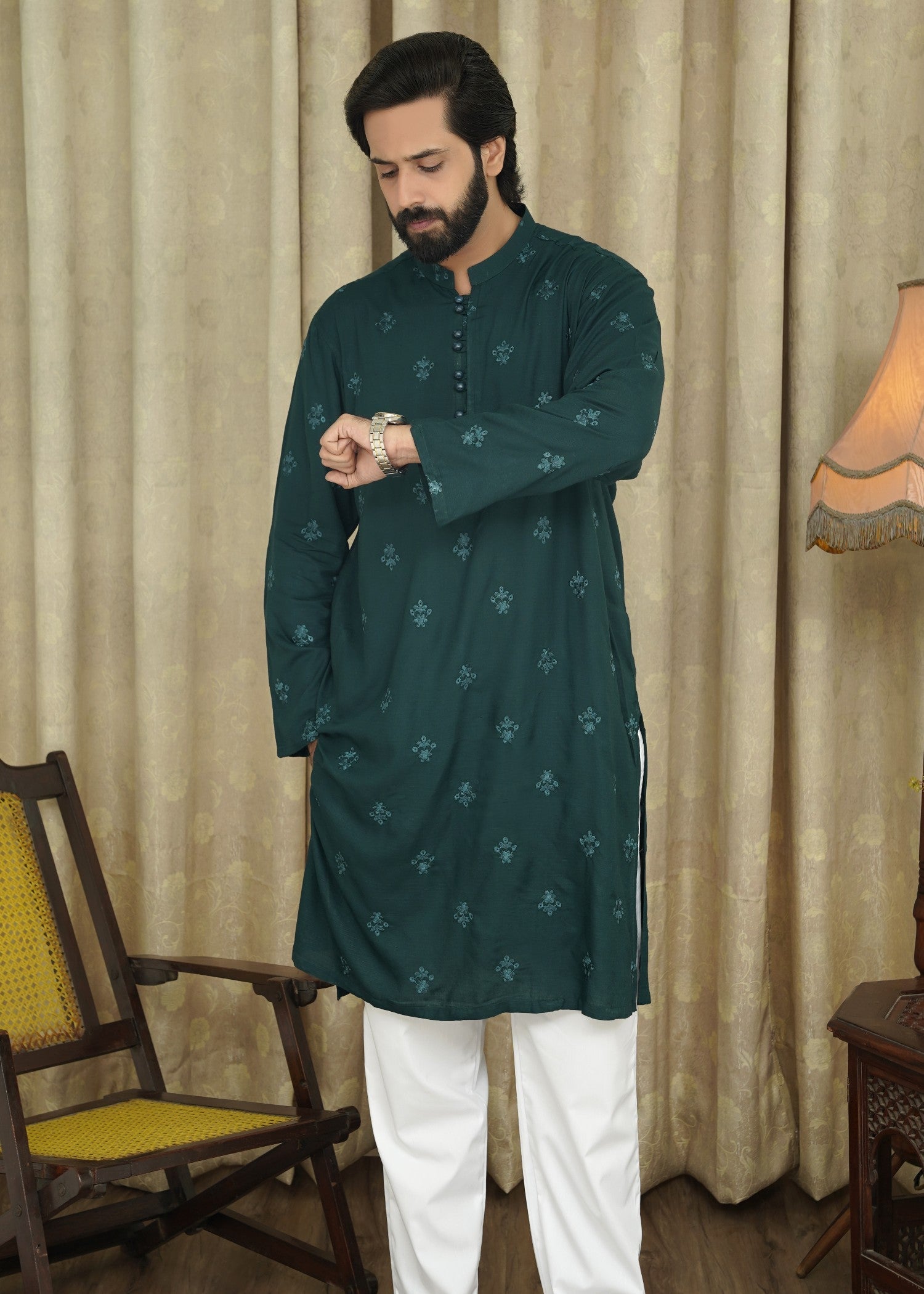 cotton linen Kurta in Dark green by Maqsood Garments