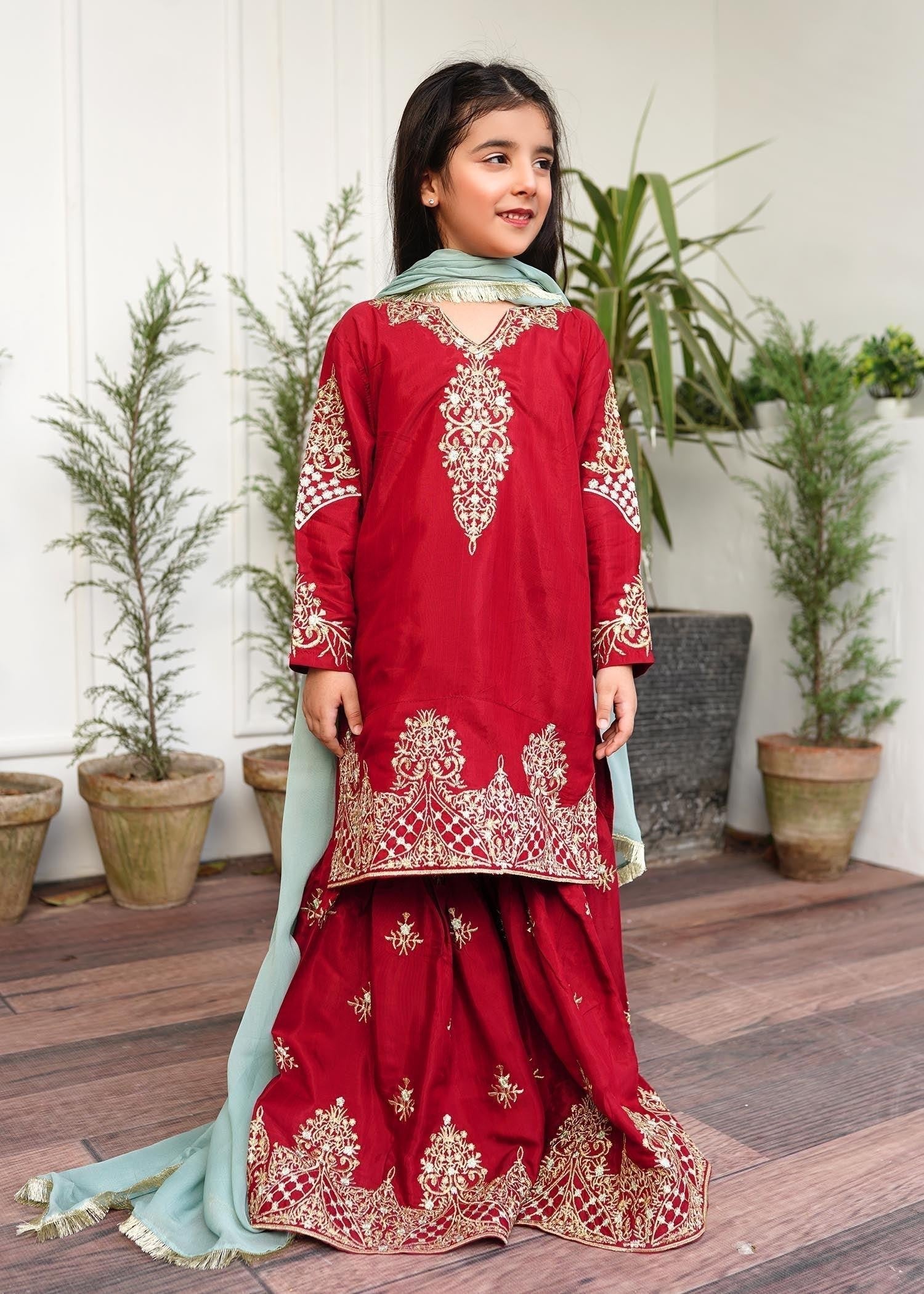 raw silk Gharara in Red