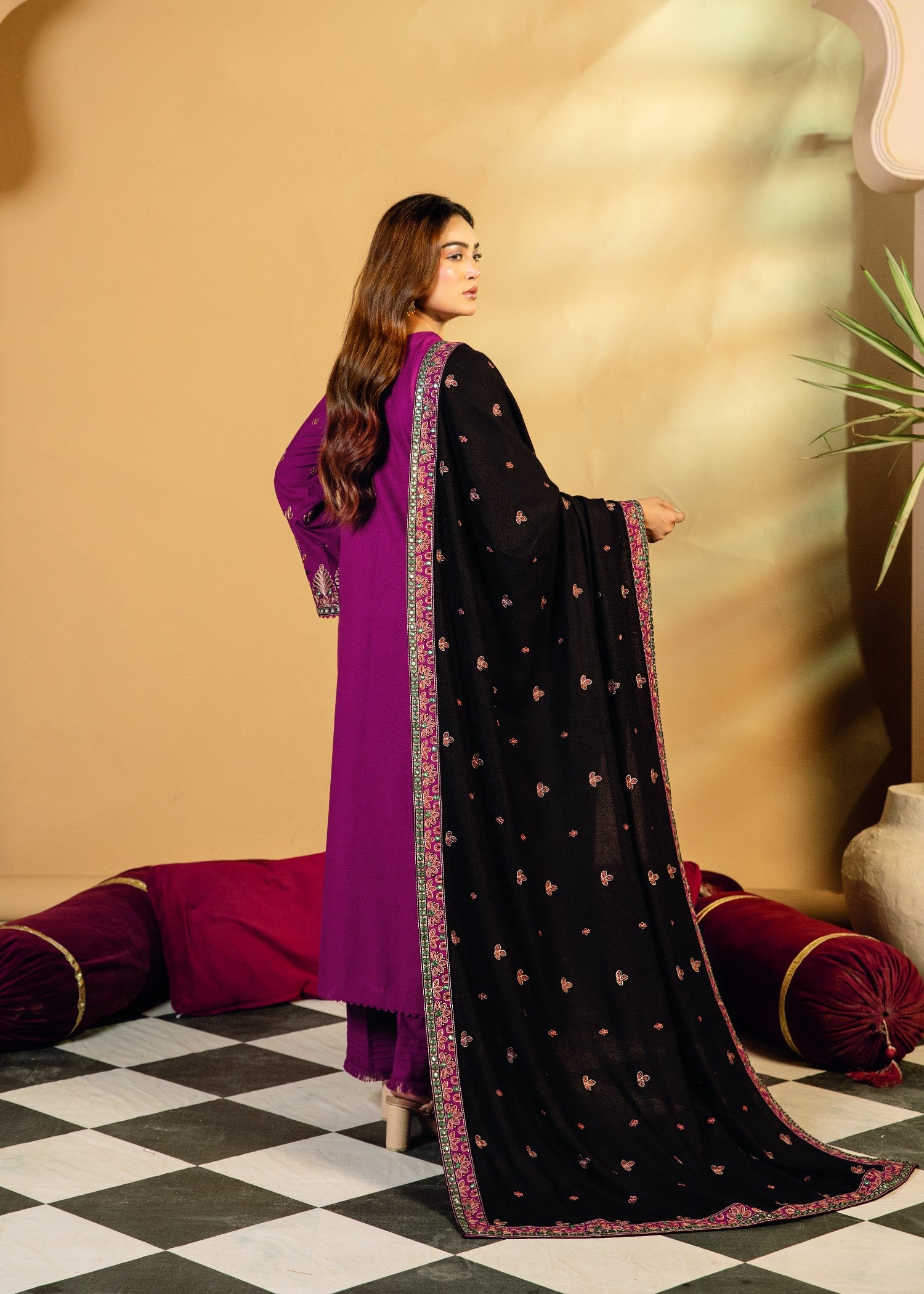 dhanak Kurta Set in Magenta haze