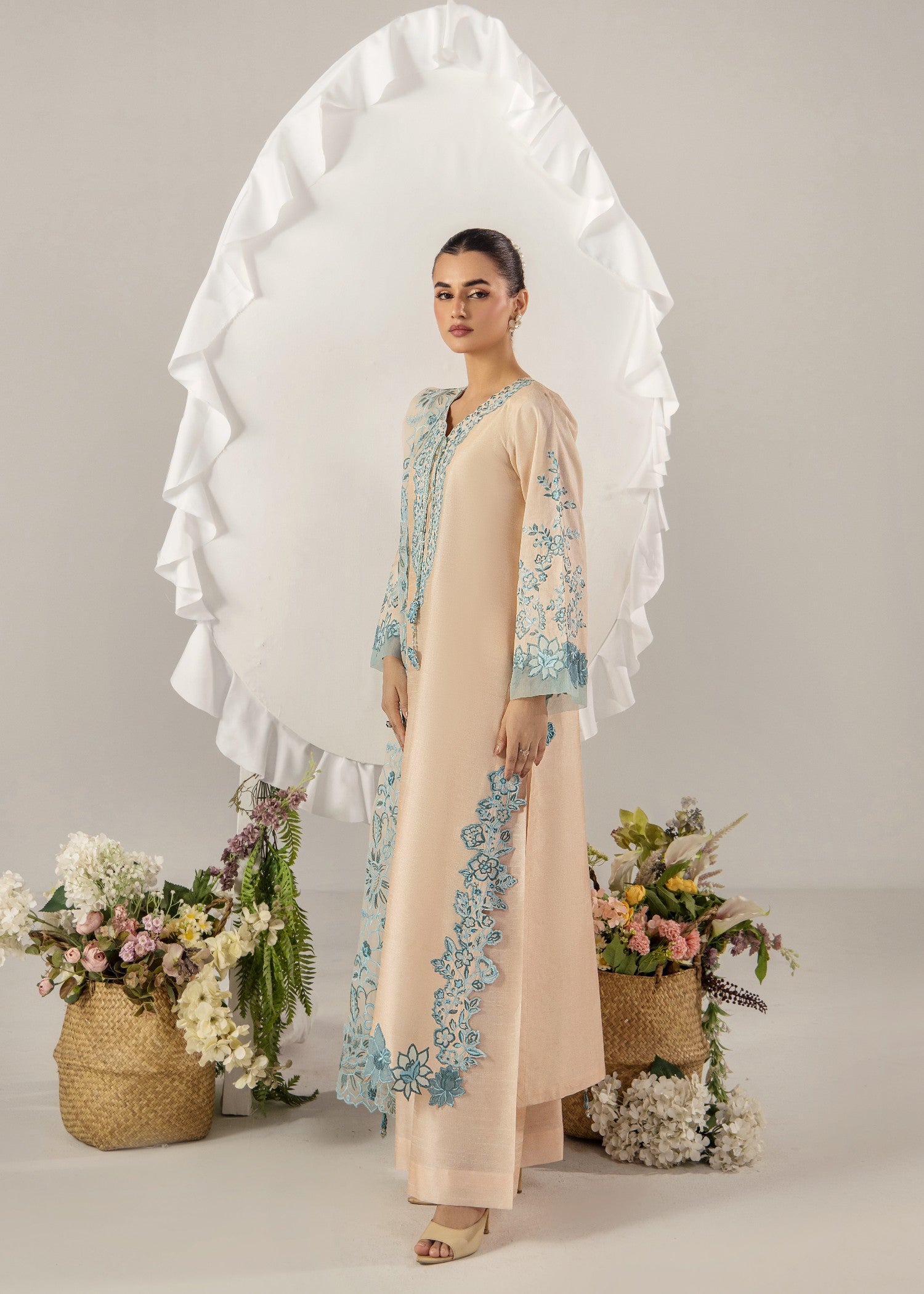 raw silk Kurta Set in Peach orange