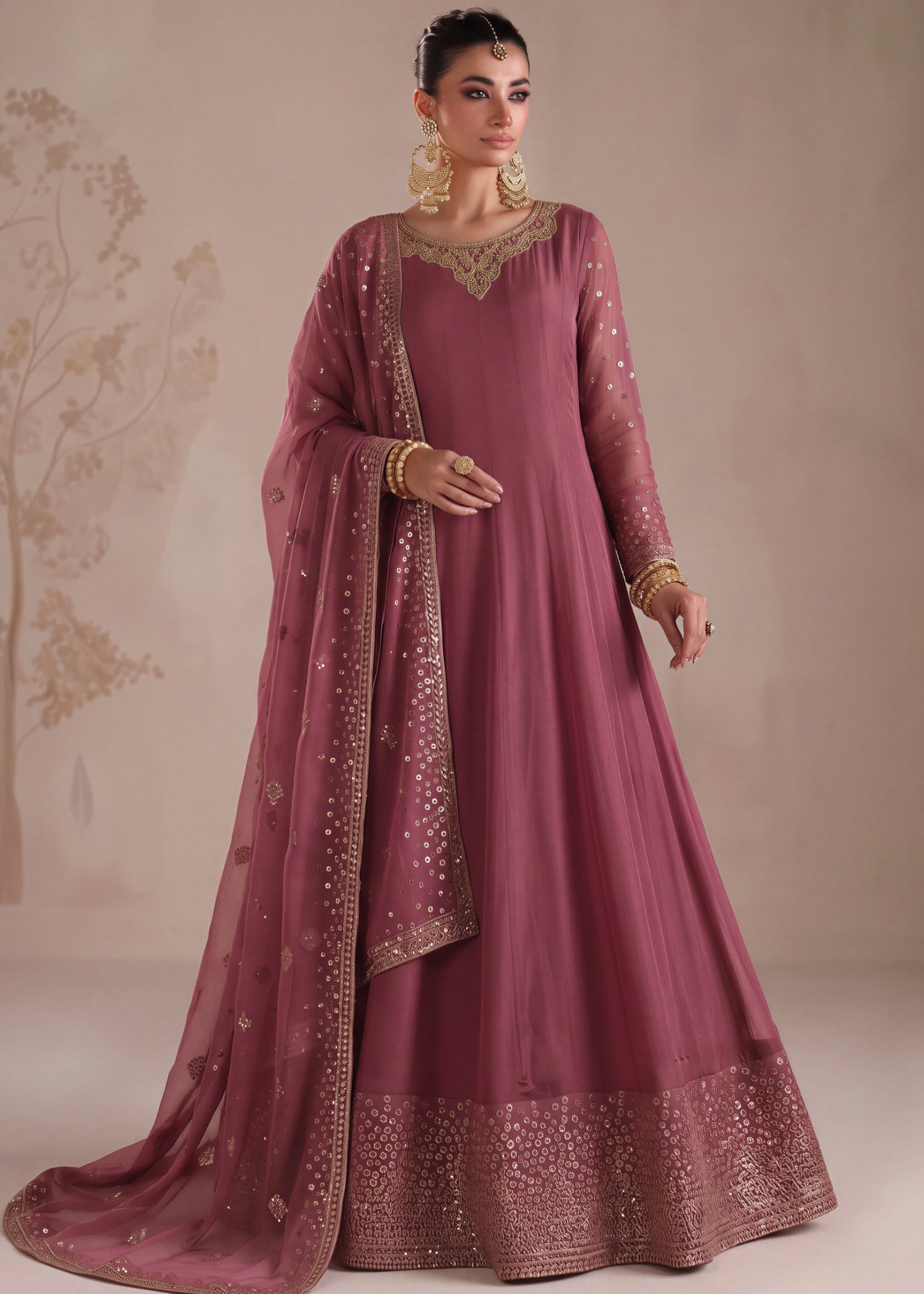 chiffon Pishwas in Zinnia pink