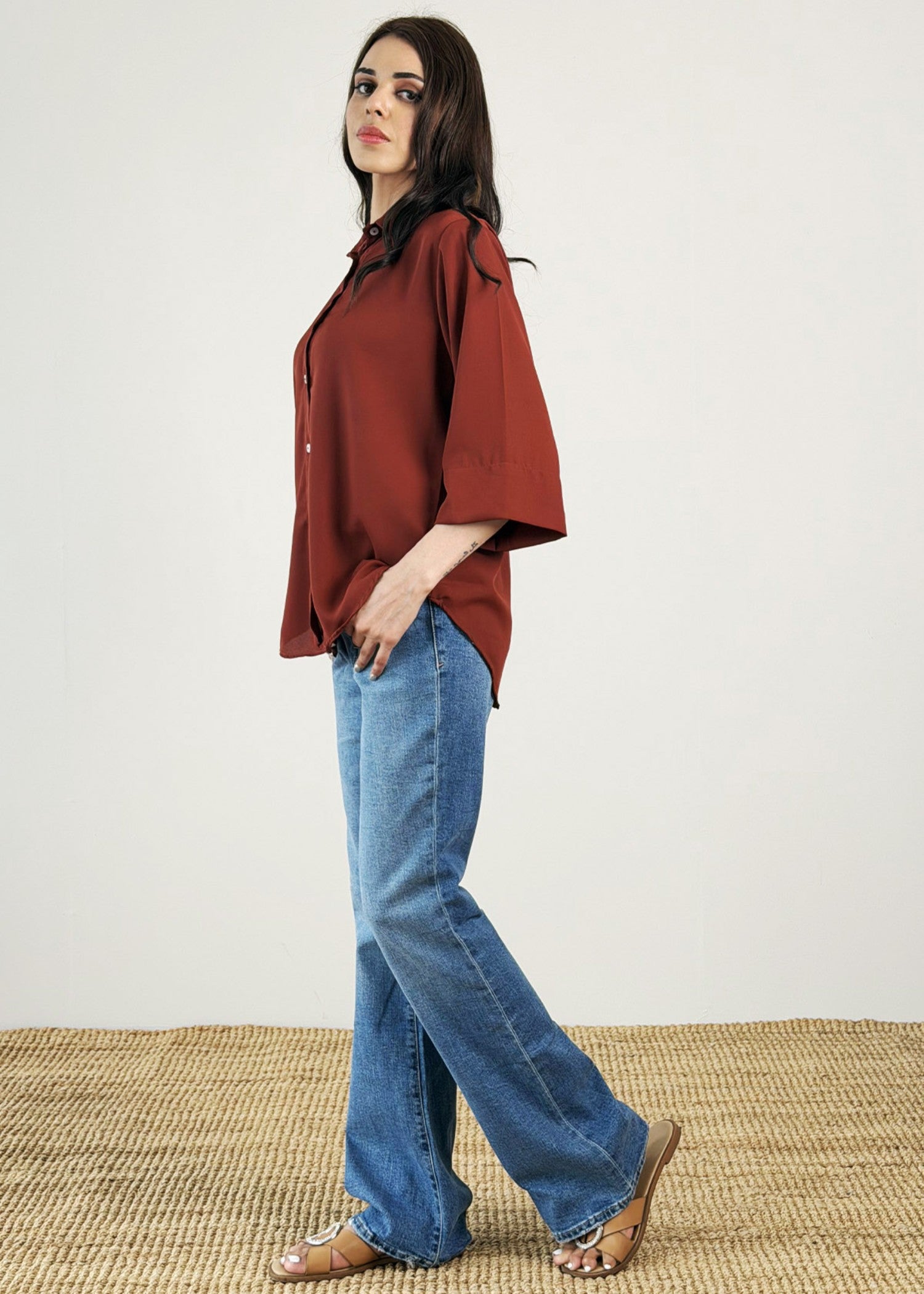 georgette Top in Rust orange