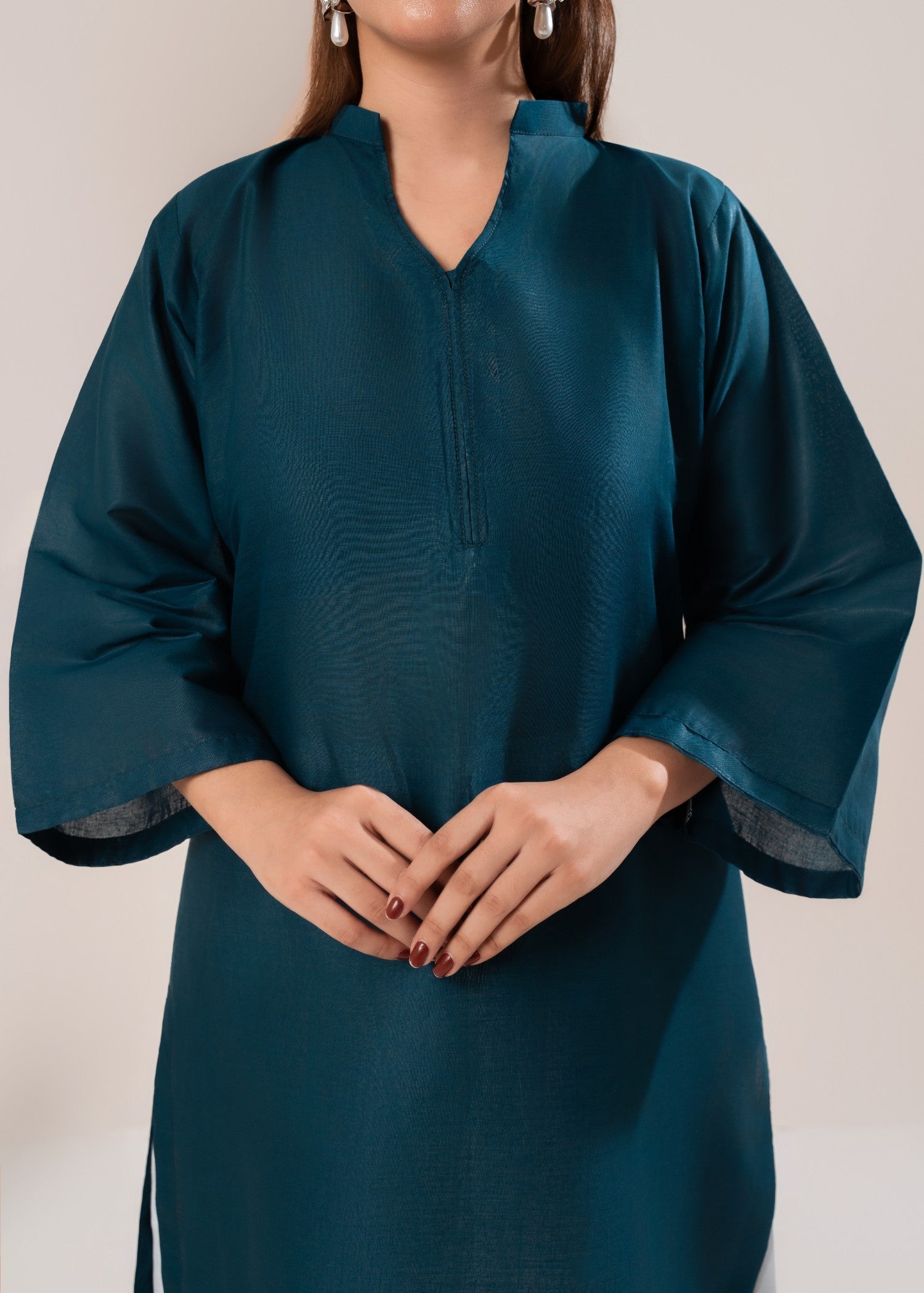 cotton Kurta Set in White, teal
