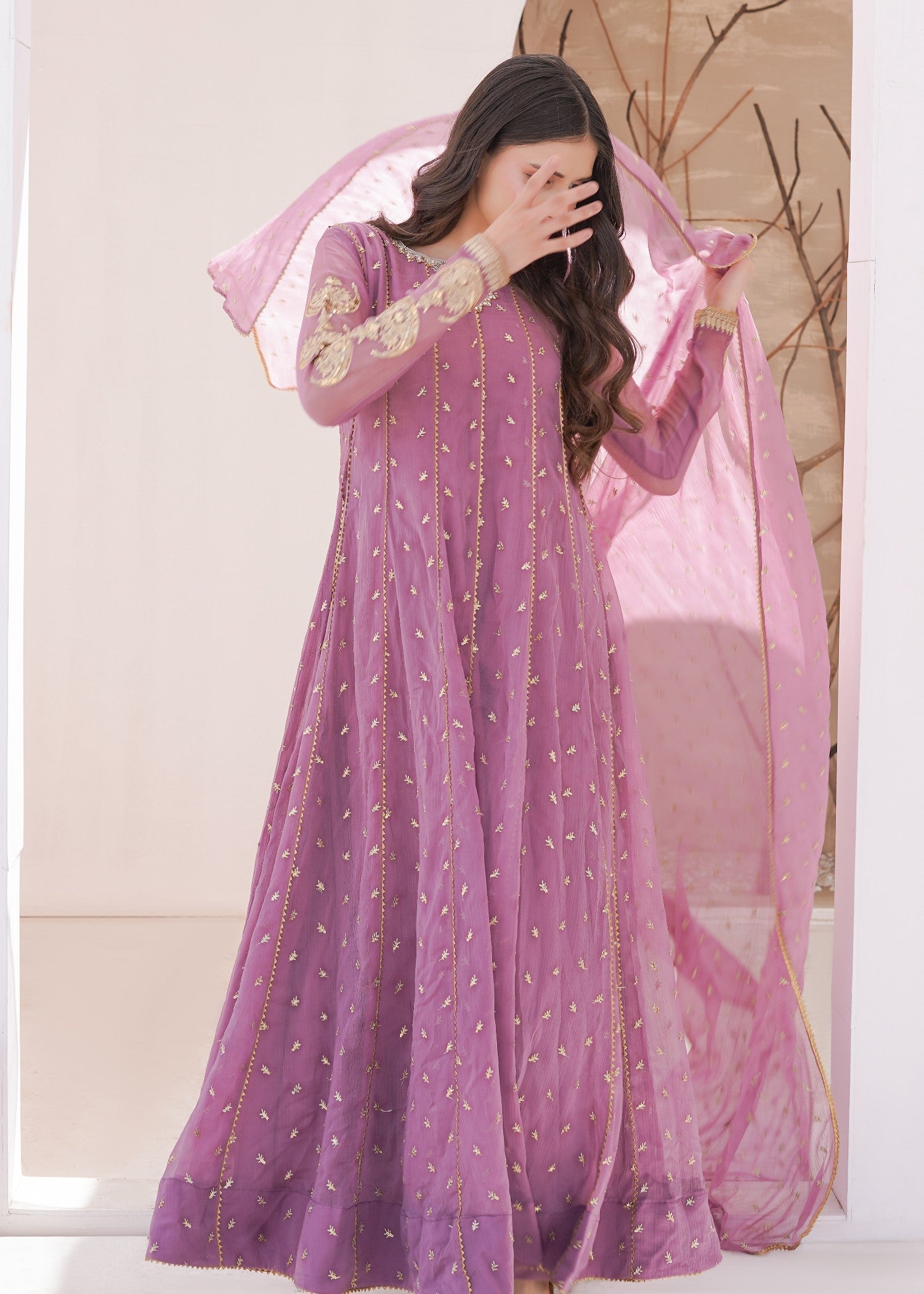 chiffon Anarkali in Lavender