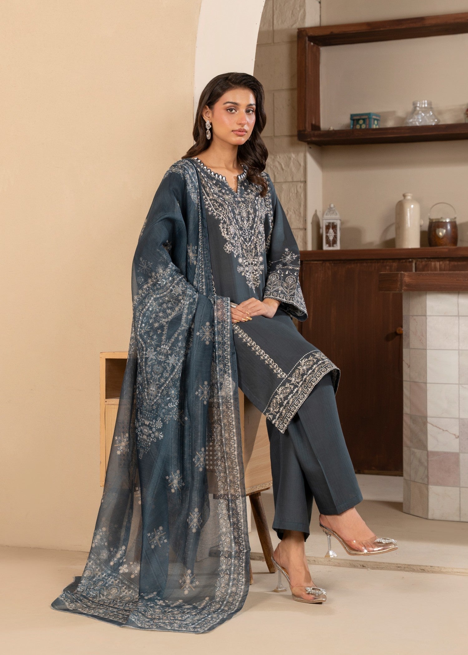 cotton Kurta Set in Zinc grey
