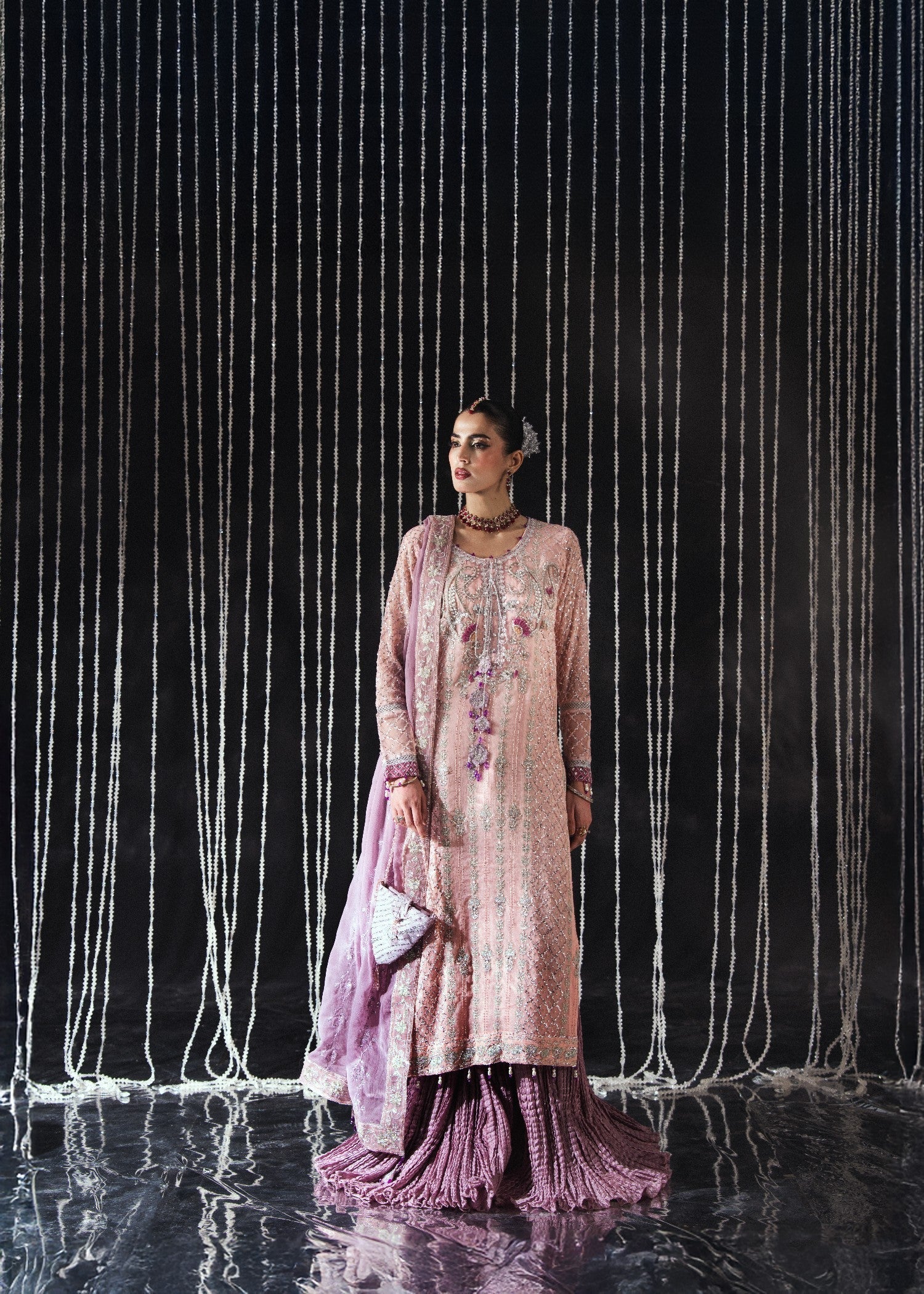 chiffon Sharara in Tea rose pink