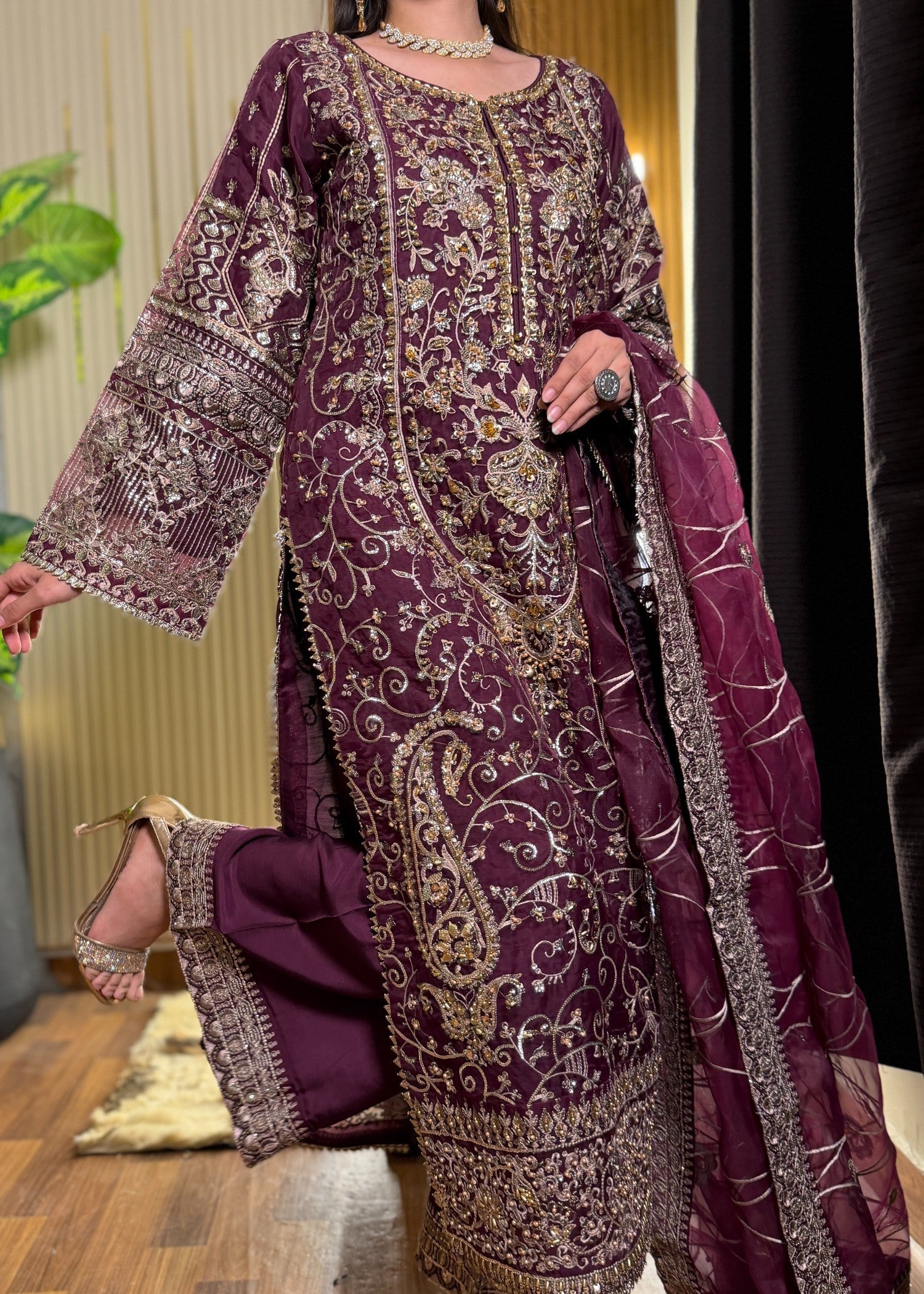 organza Kurta Set in Wine
