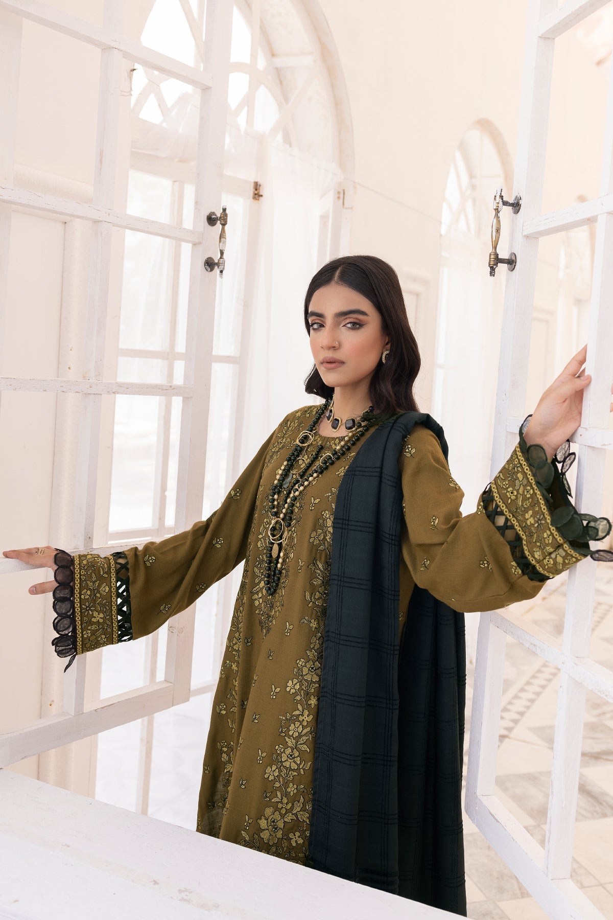 dhanak Unstitched in Olive green