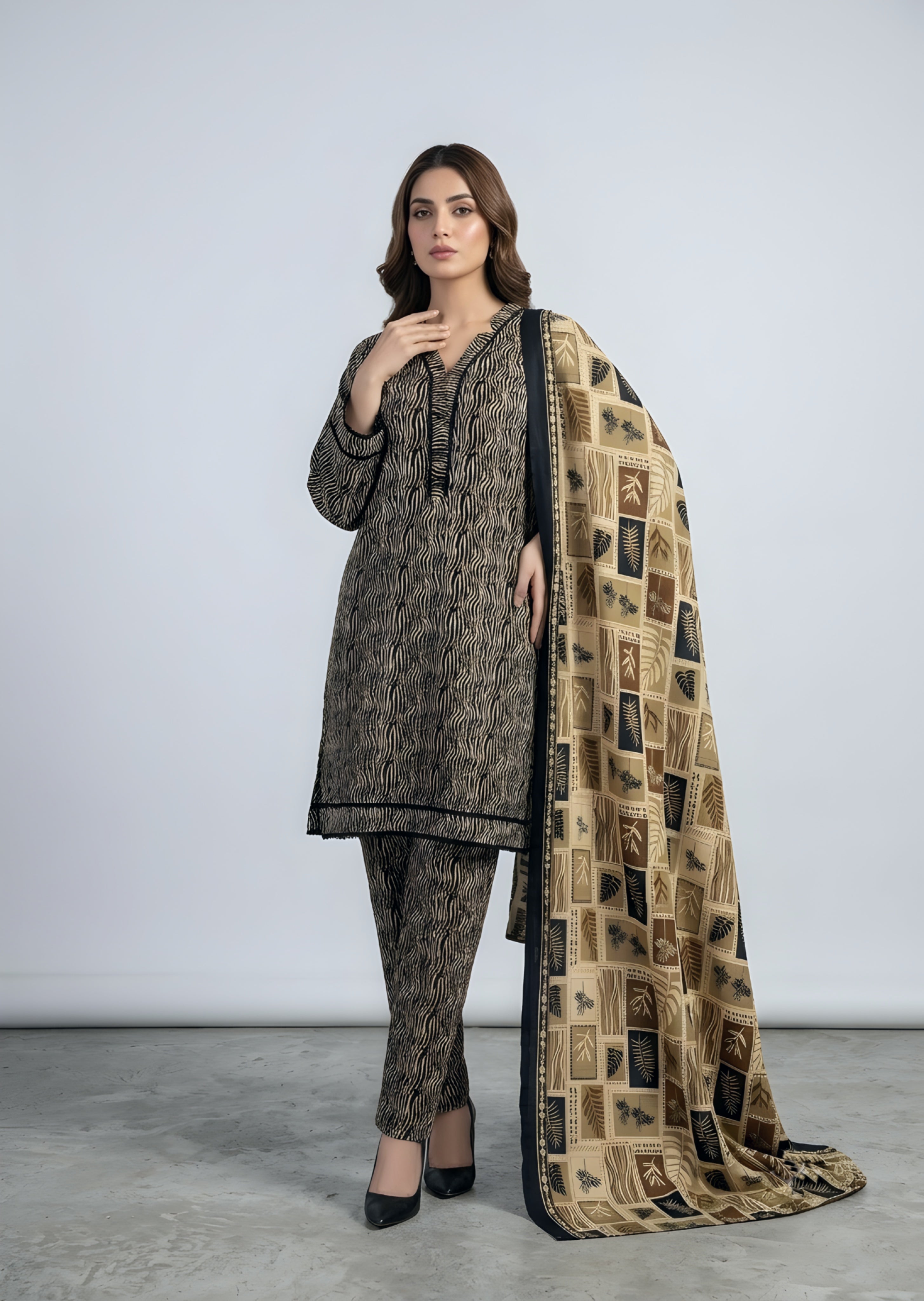 khaddar Kurta Set in Walnut brown, tan brown, jet black