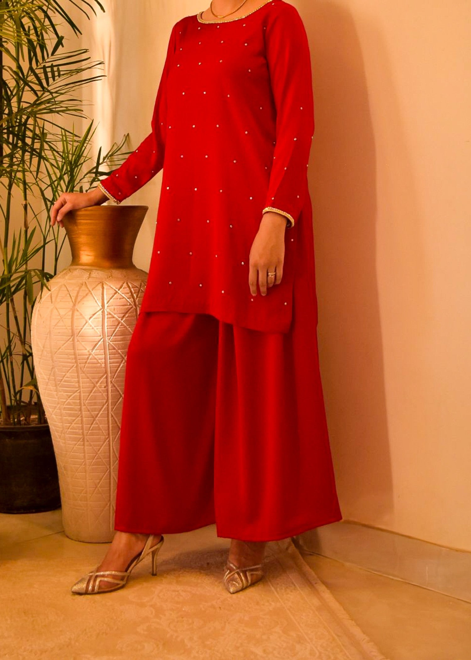 silk Kurta Set in Venetian red