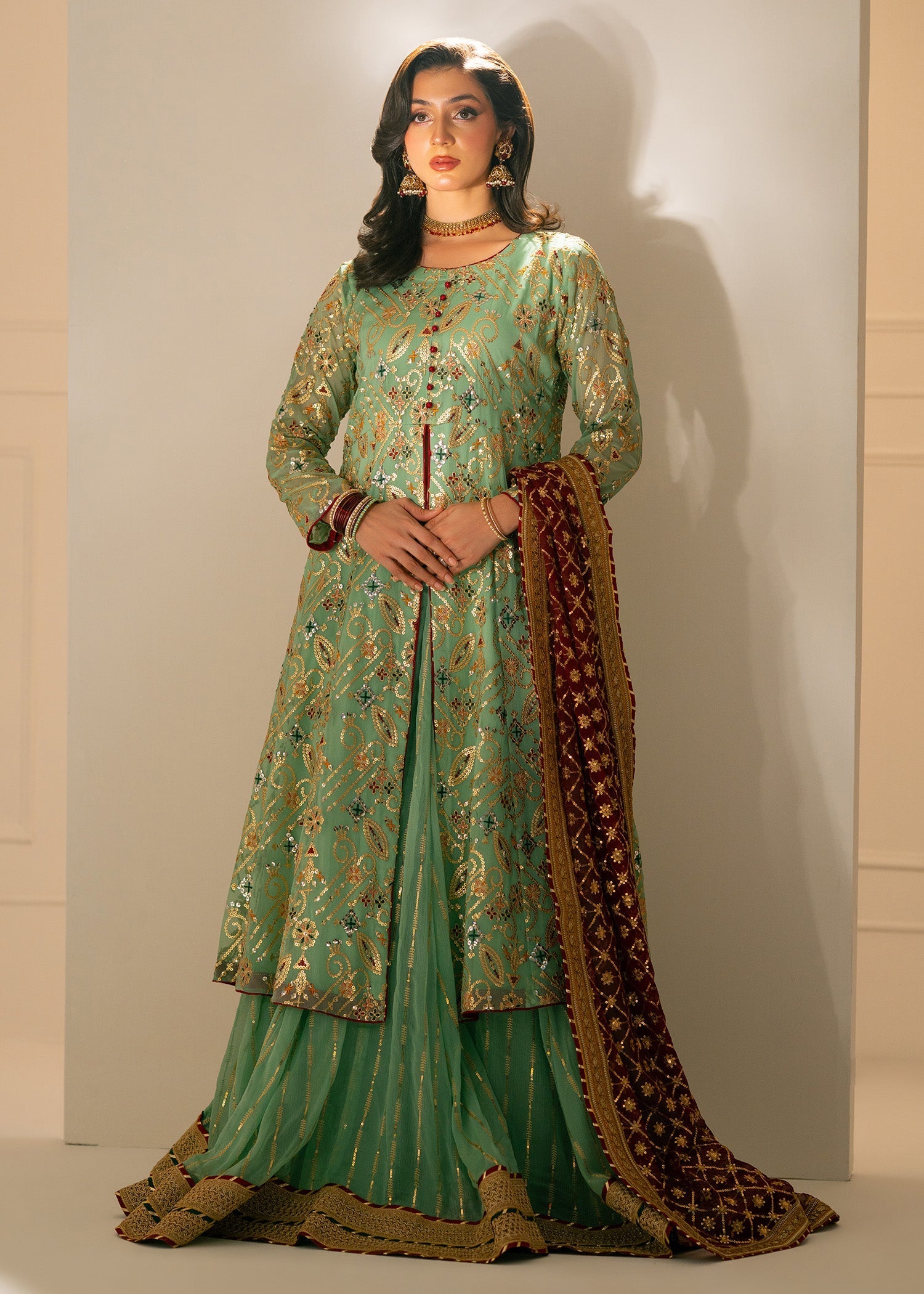chiffon Lehenga in Pastel green