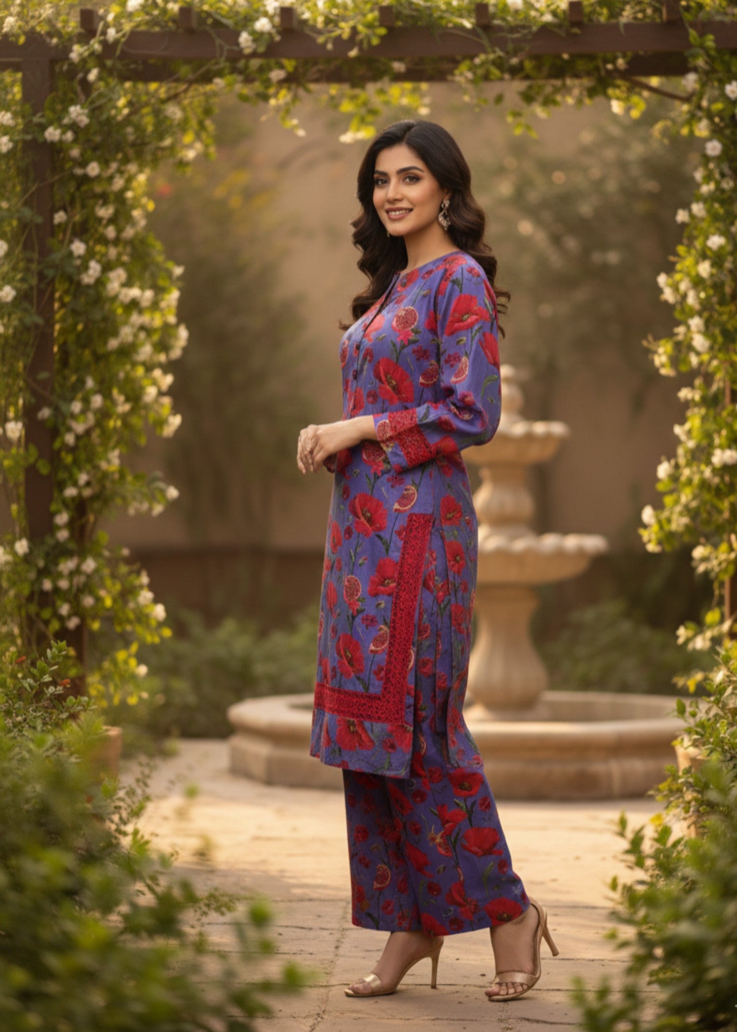 polyester crepe Co Ord Sets in Purple ash