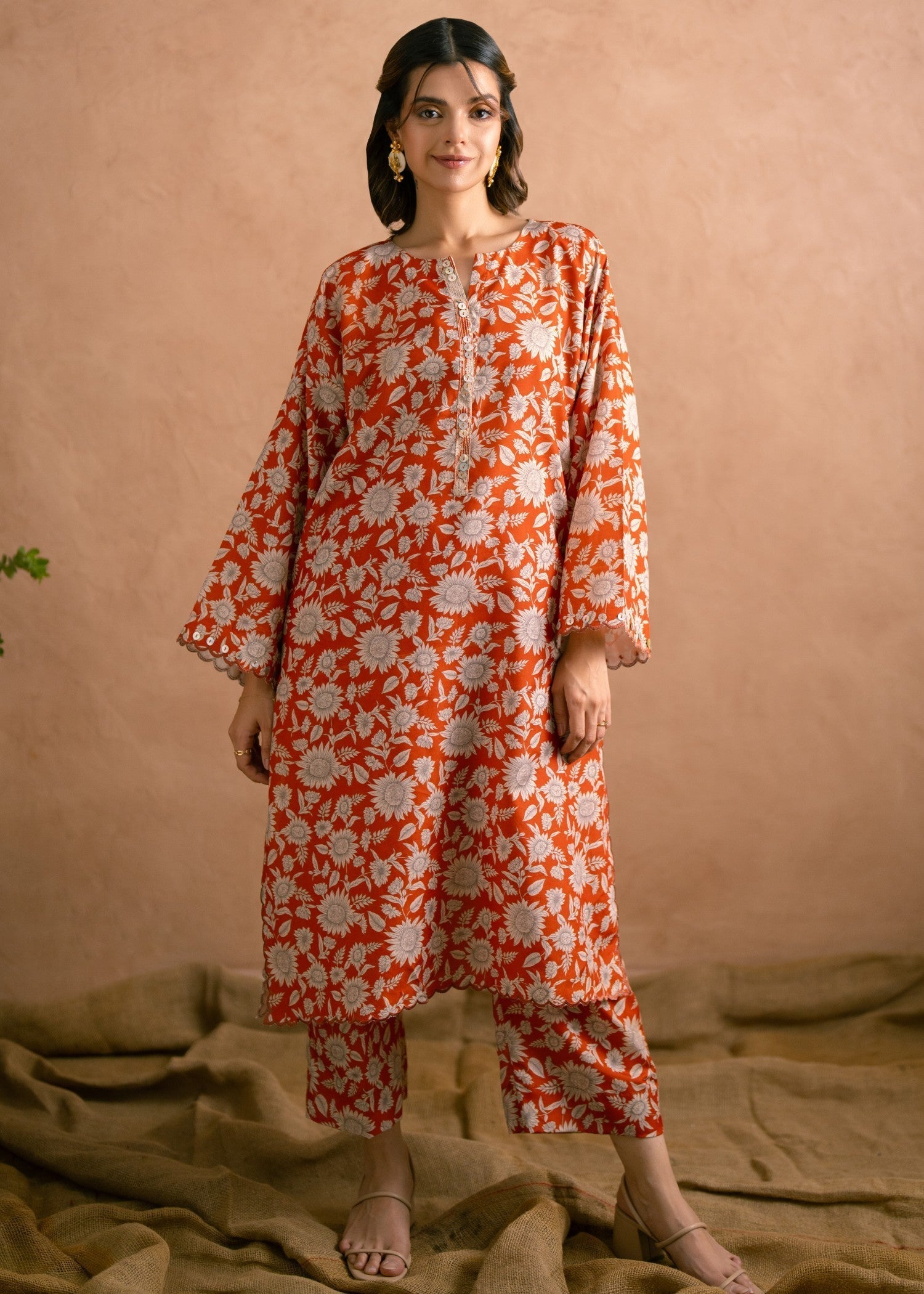 poly viscose Co Ord Sets in Orange