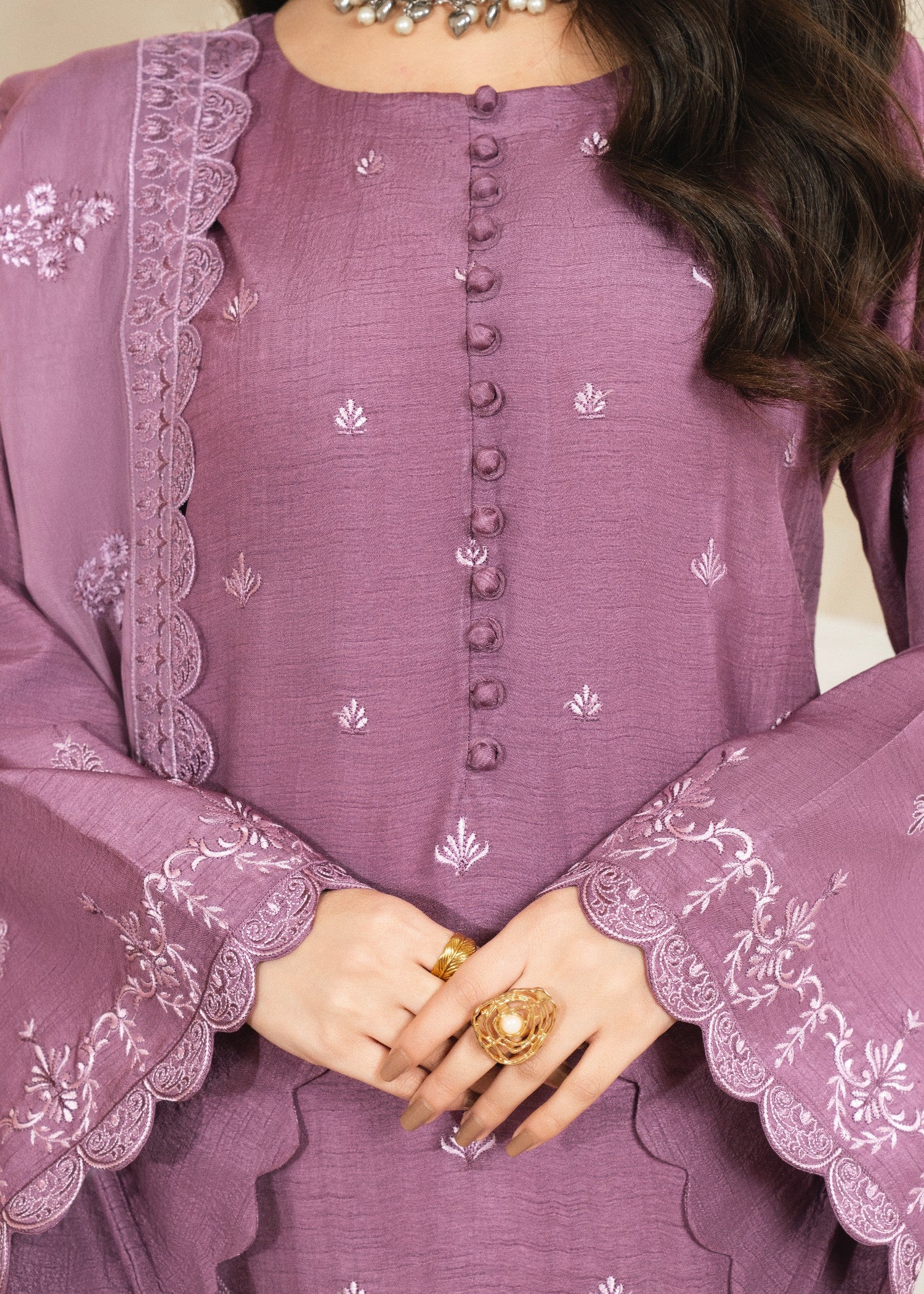raw silk Kurta Set in Purple taupe