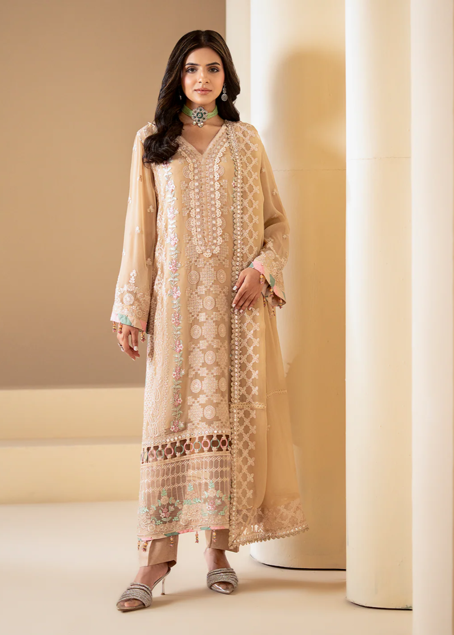 chiffon Kurta Set in Antique white