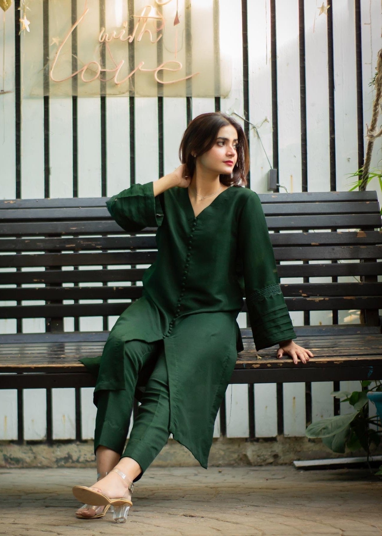 raw silk Co Ord Sets in Bottle green