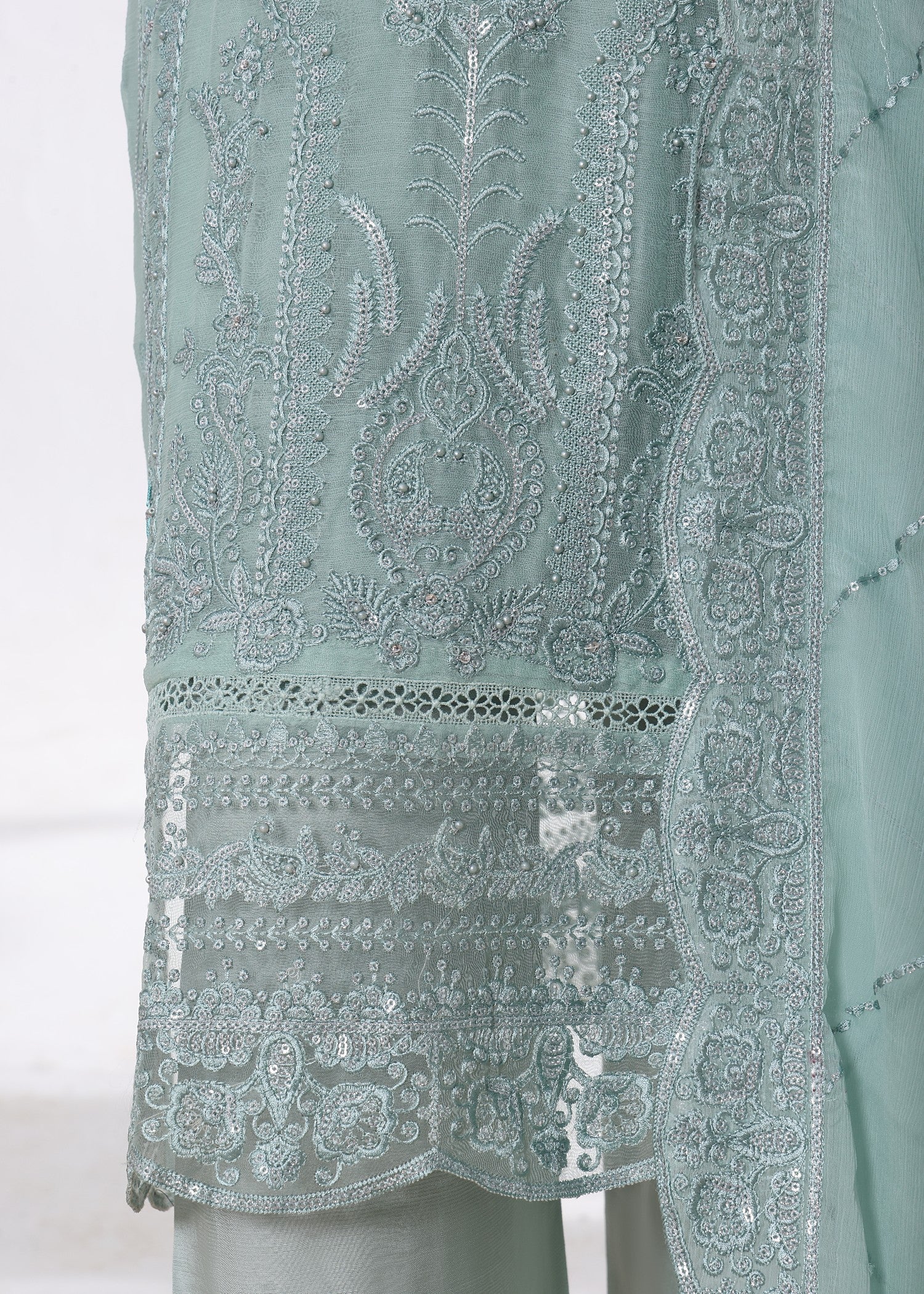 polyester chiffon Kurta Set in Pastel green