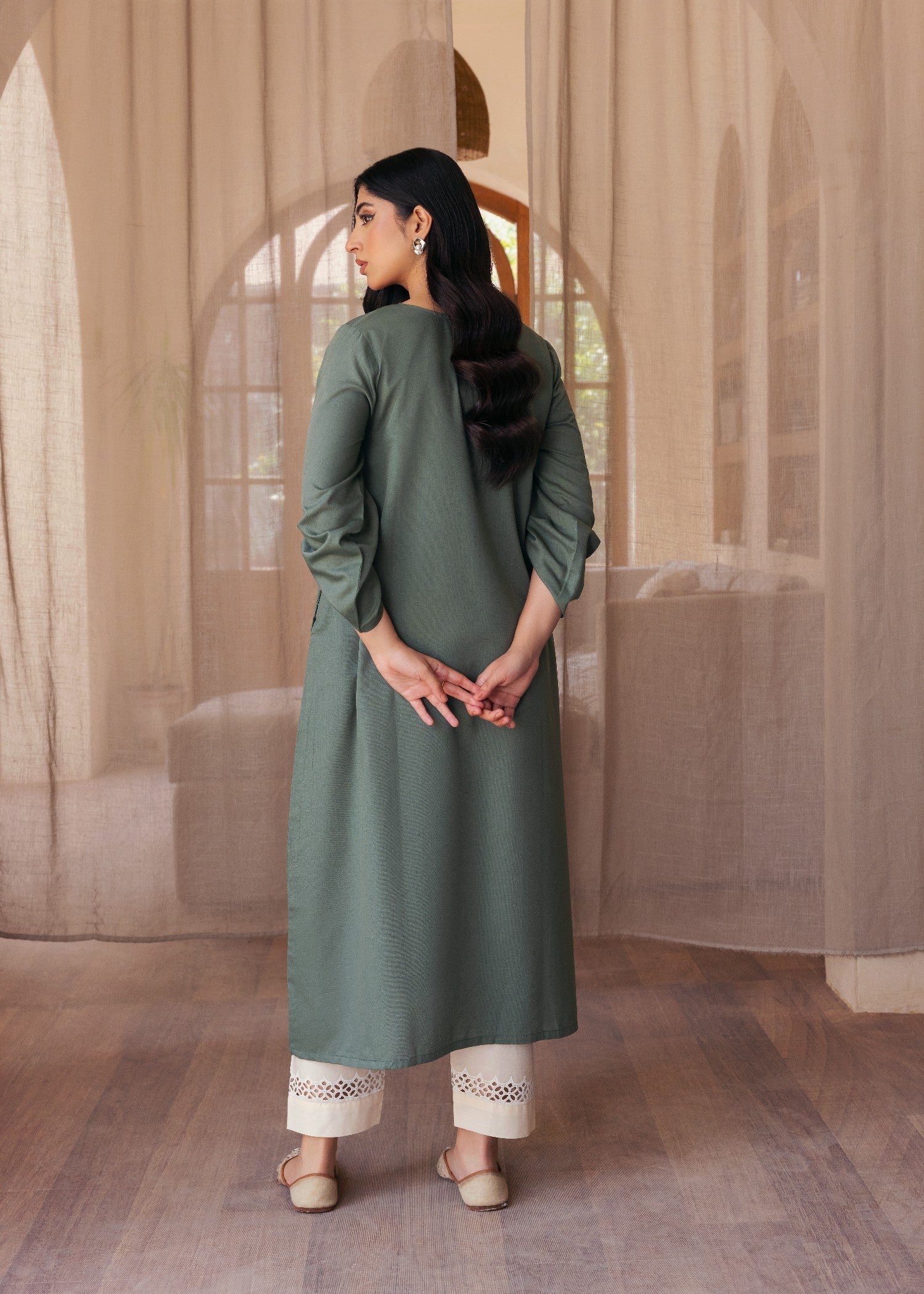 slub khaddar Kurti in Green
