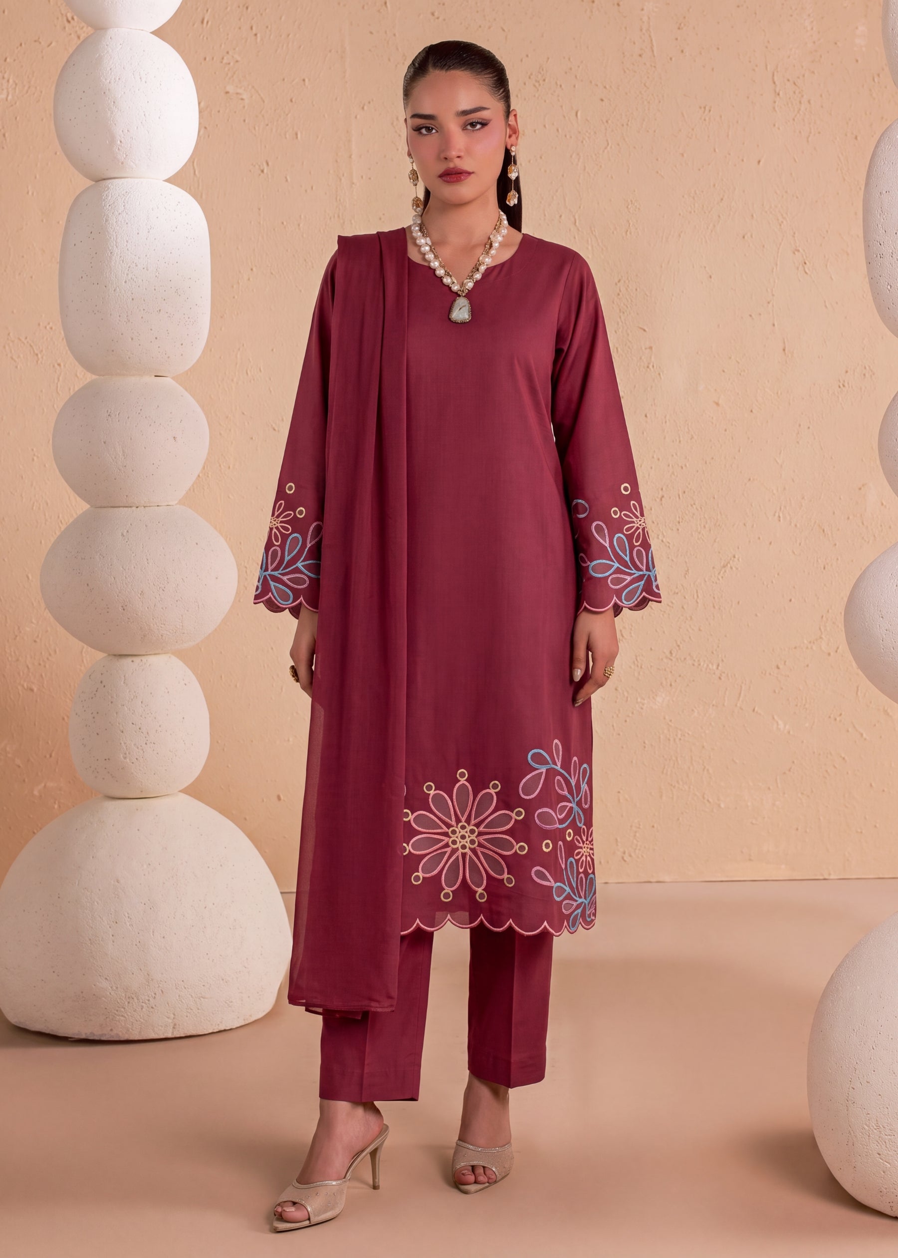 linen Kurta Set in Brick red