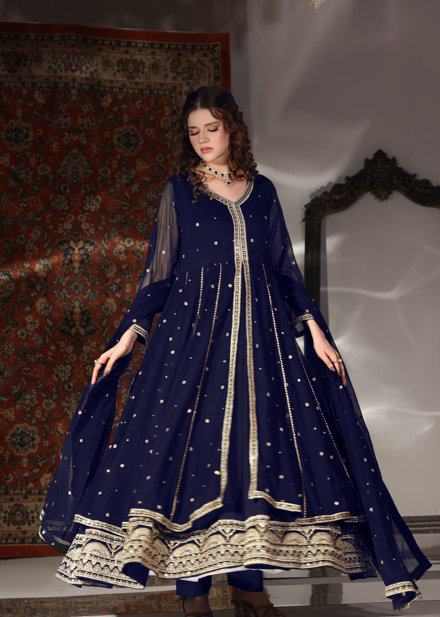 chiffon Pishwas in Navy blue
