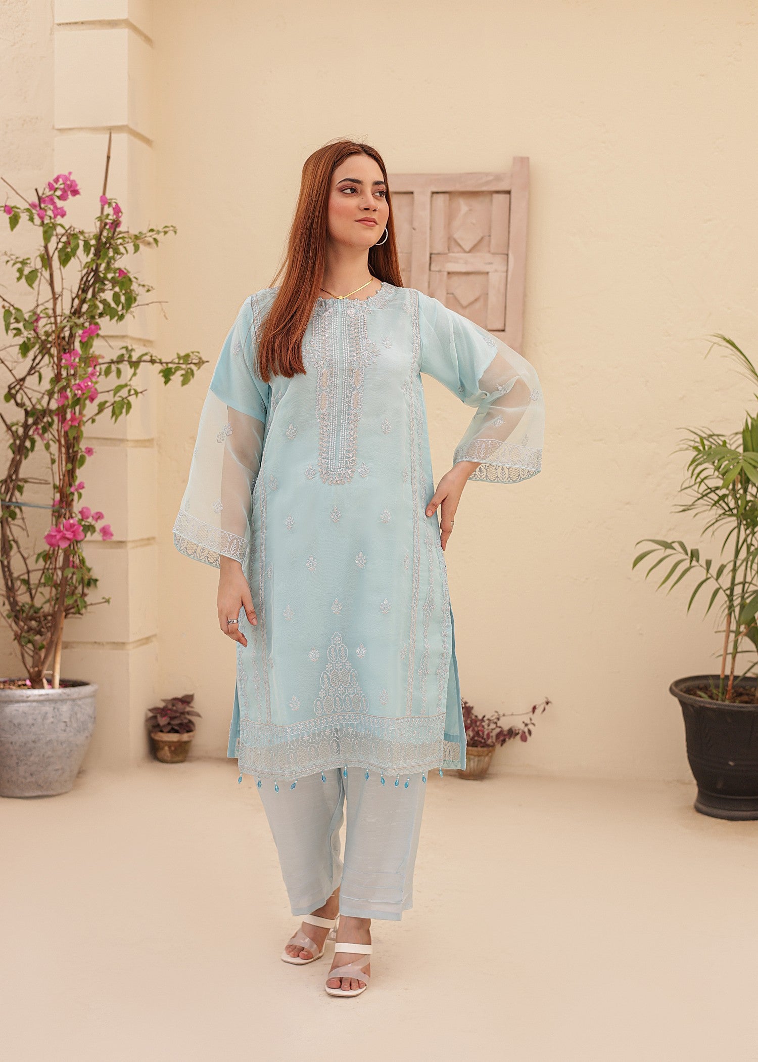 organza Kurta Set in Sky blue