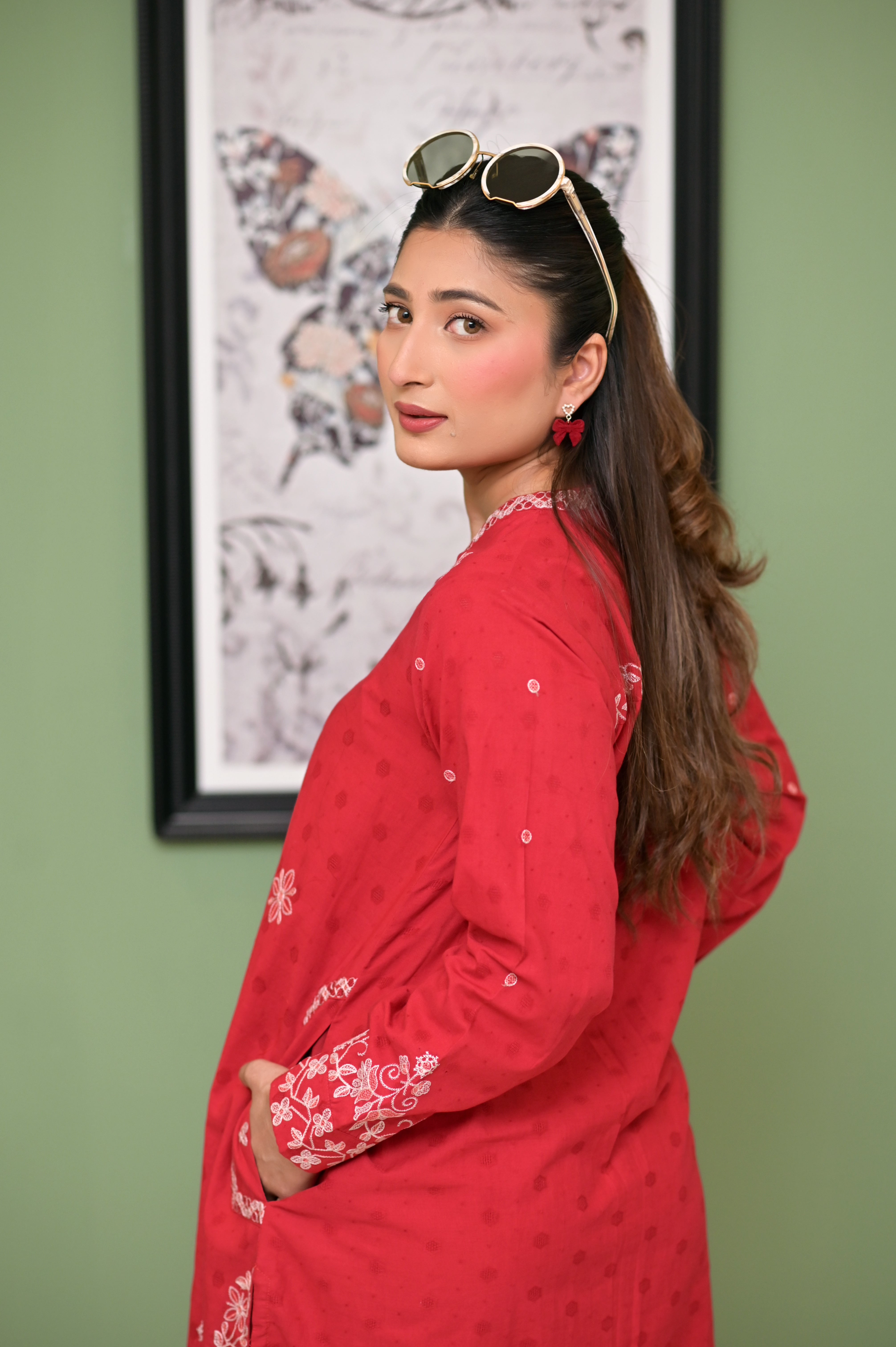 jacquard Kurti in Red