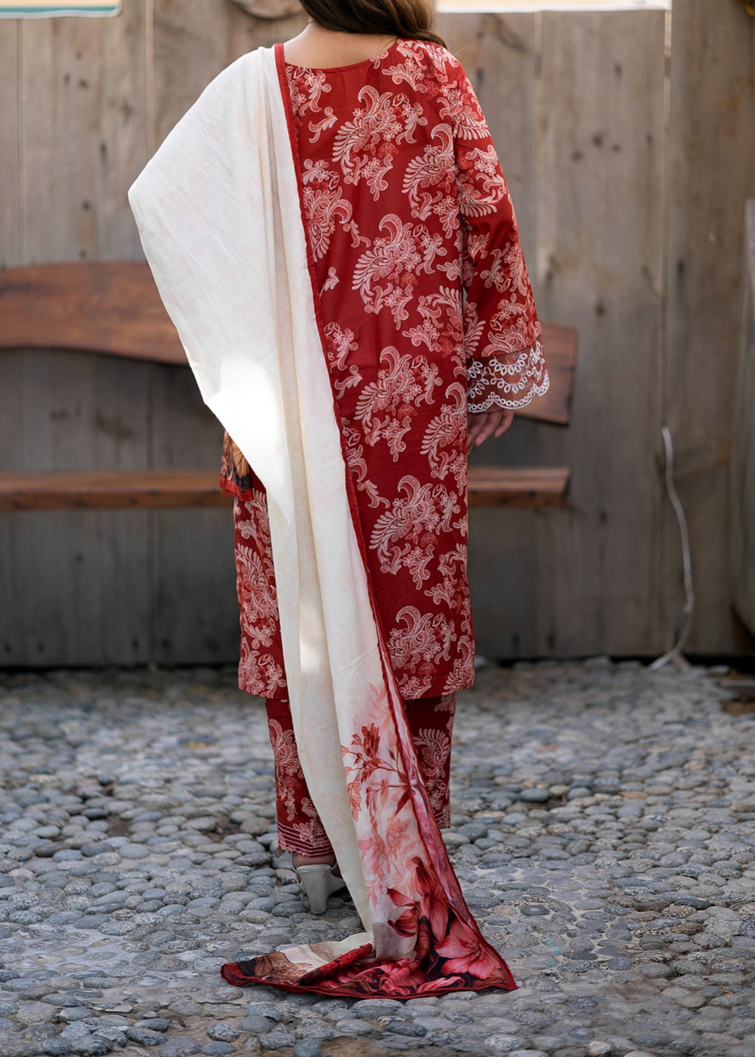 lawn Unstitched in Persian red