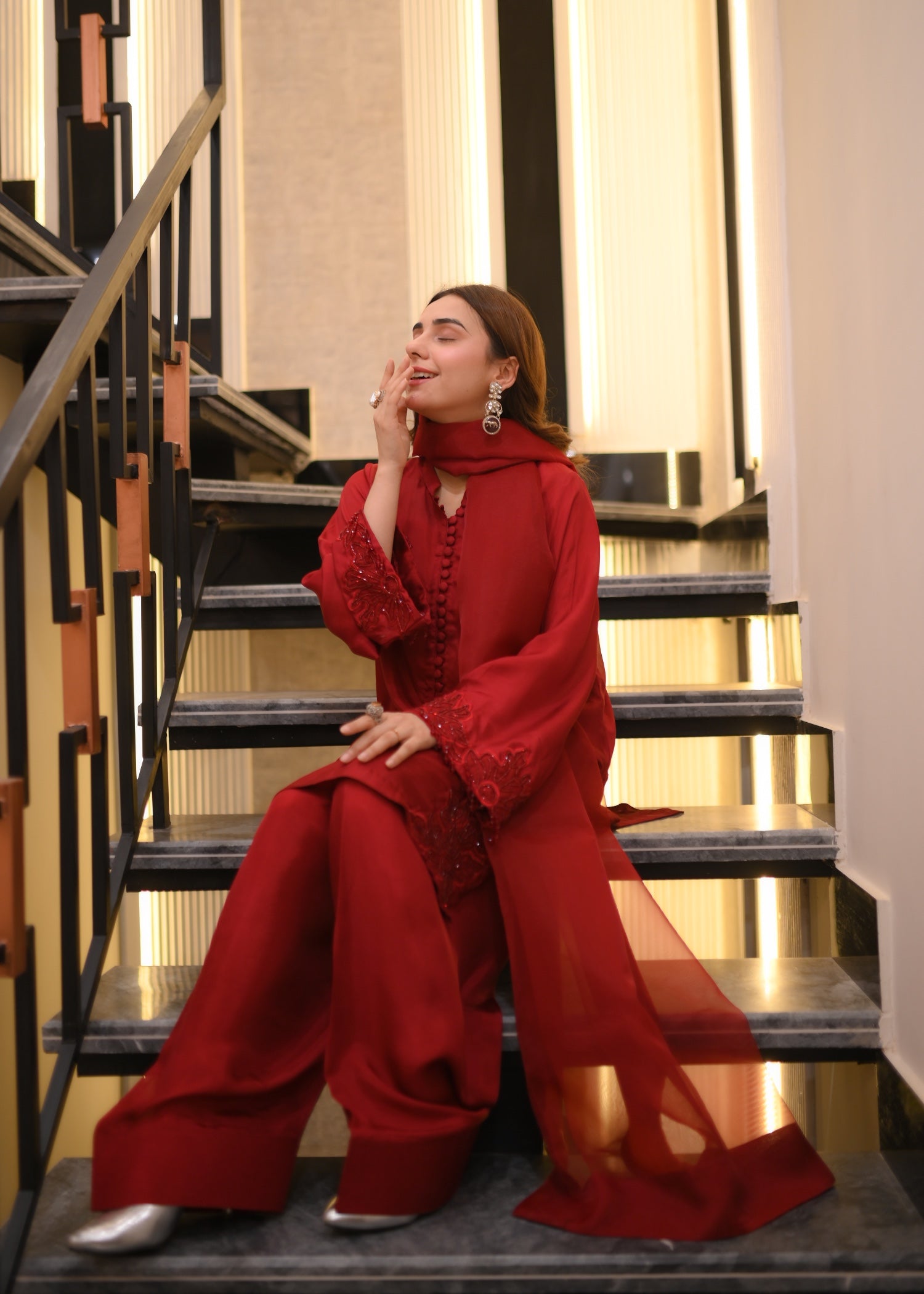 tussar silk Kurta Set in Spicy red
