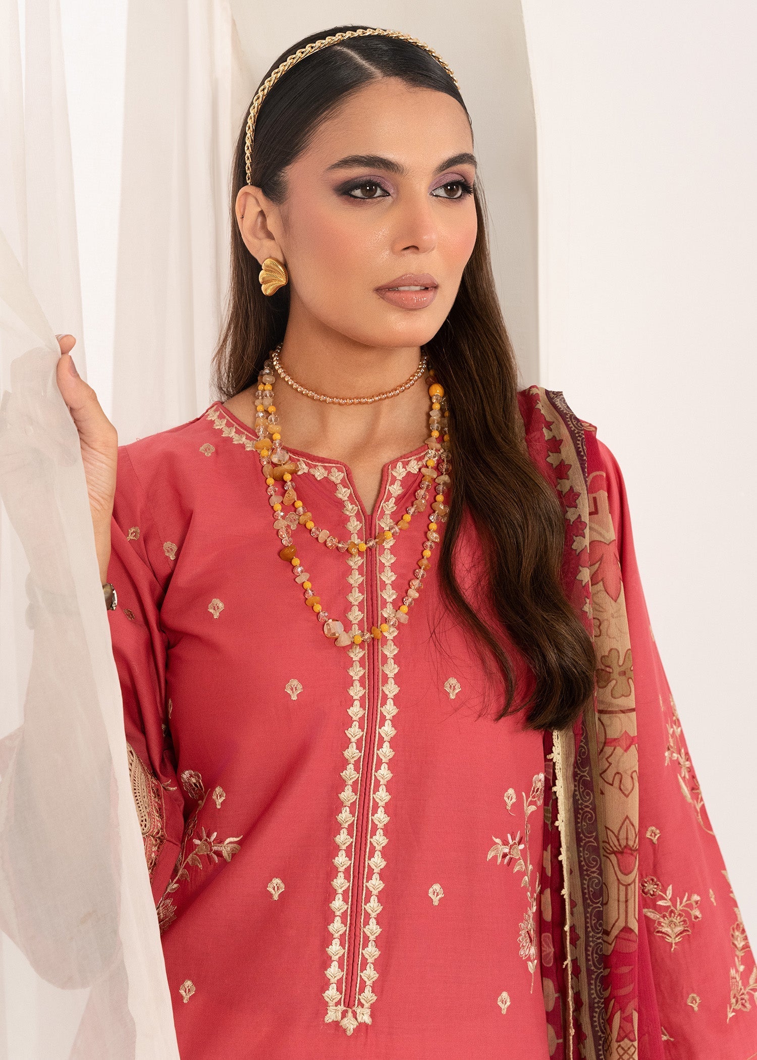 cambric cotton Kurta Set in Coral pink