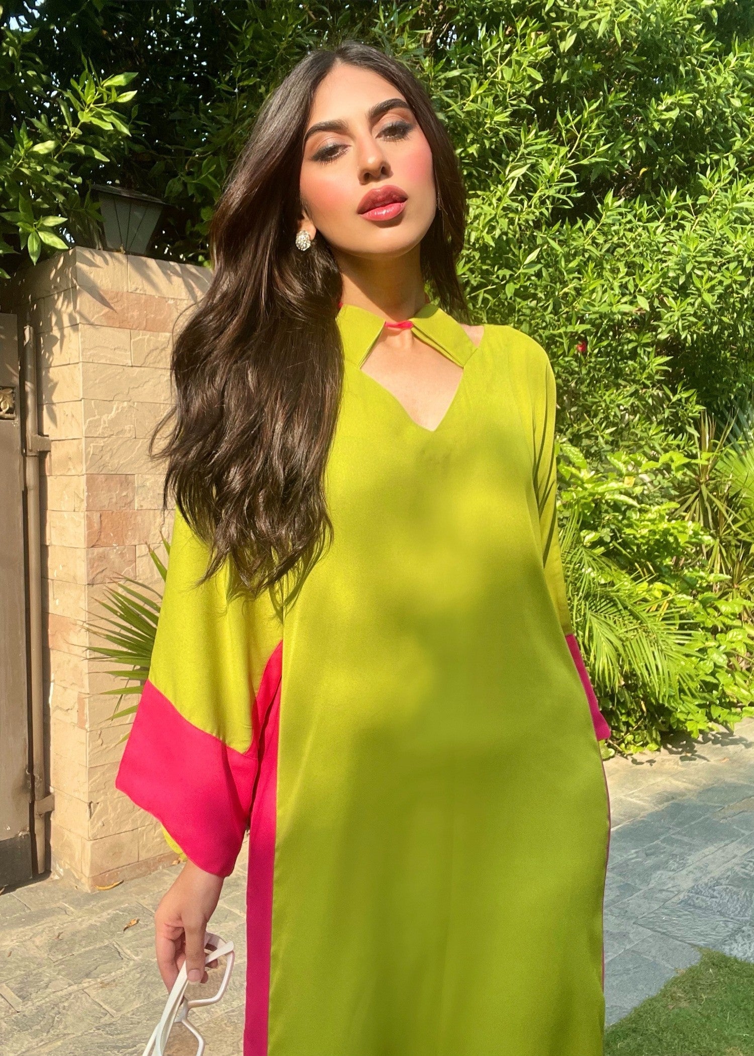 georgette Kaftan in Apple green