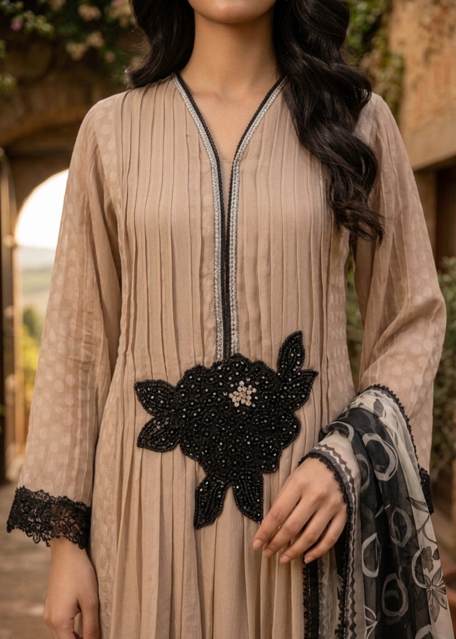 chiffon Short Frock in Camel brown