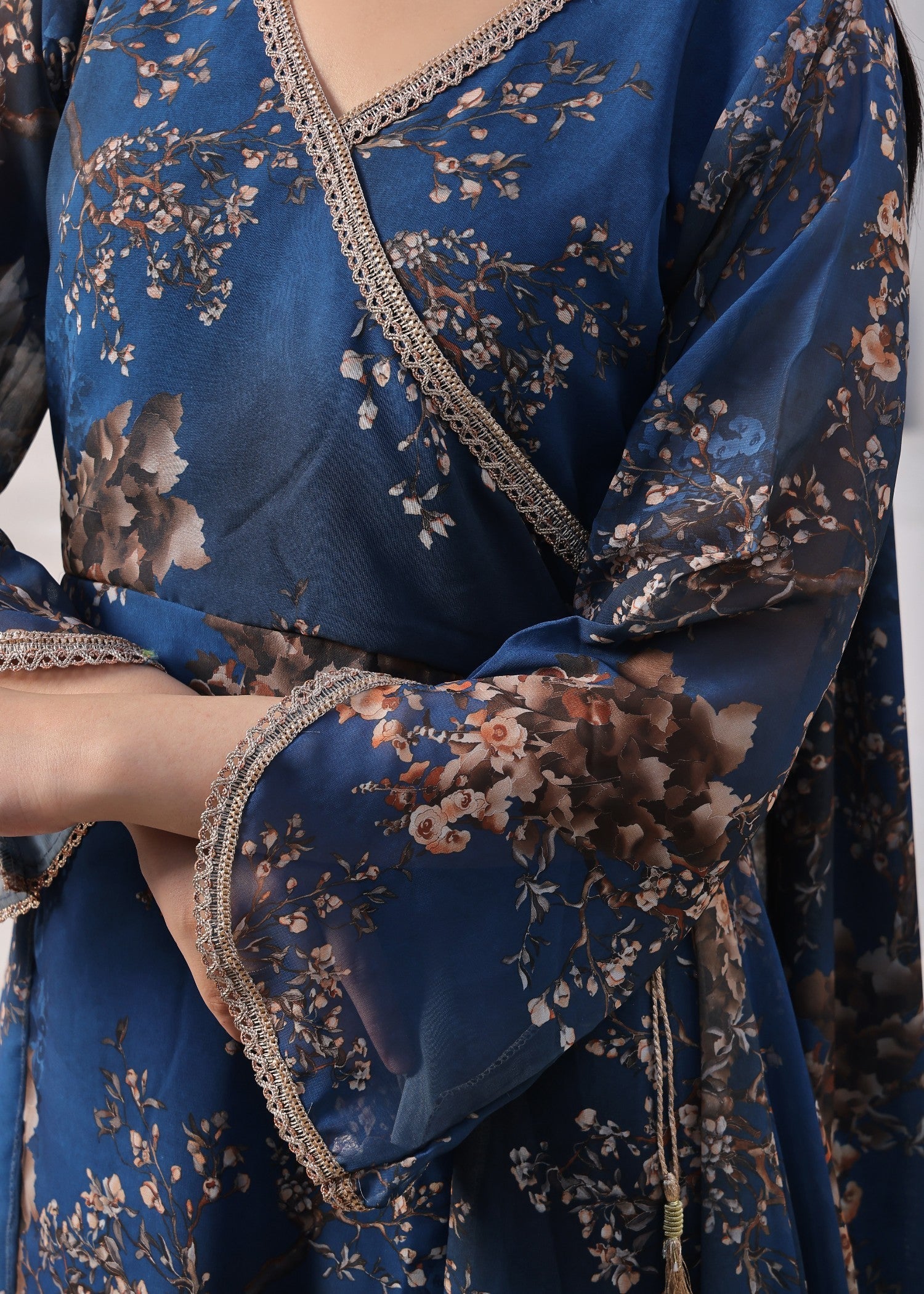 chiffon Angrakha in Navy blue