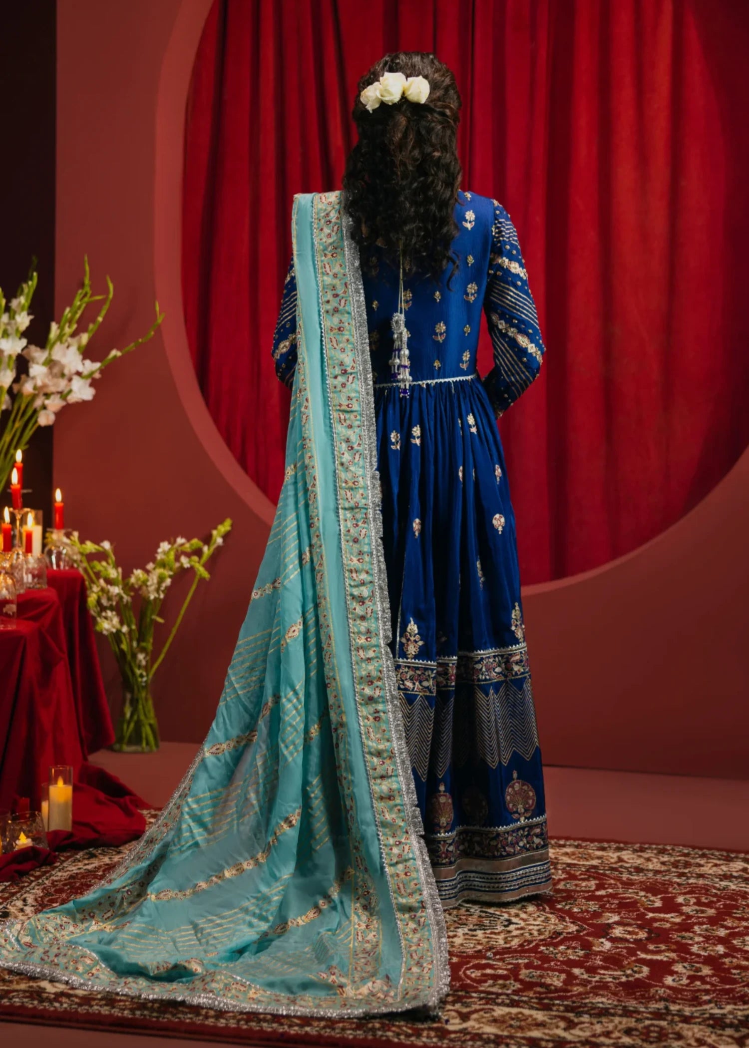 tussar silk Unstitched in Navy blue