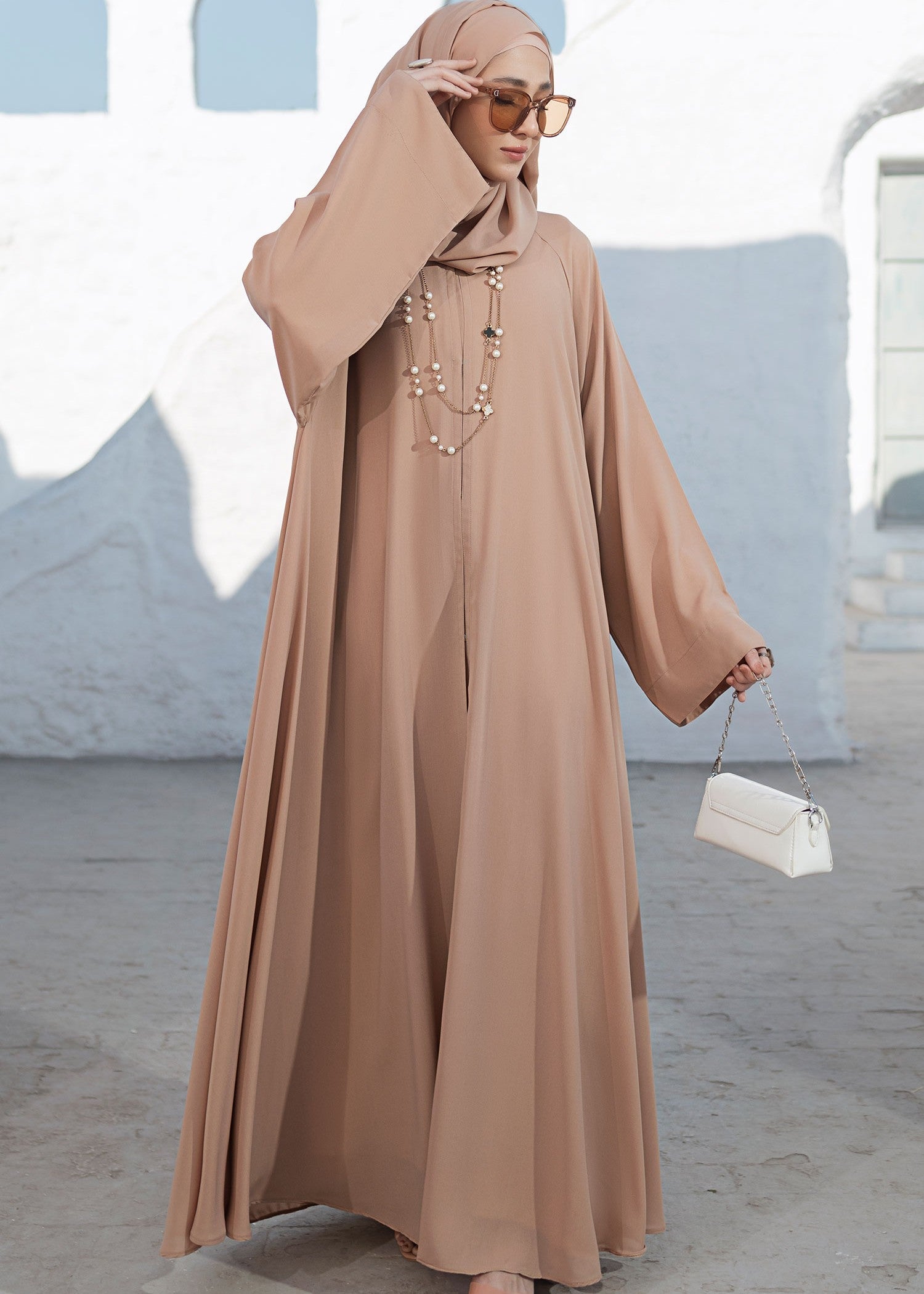 chiffon Abaya in Beige
