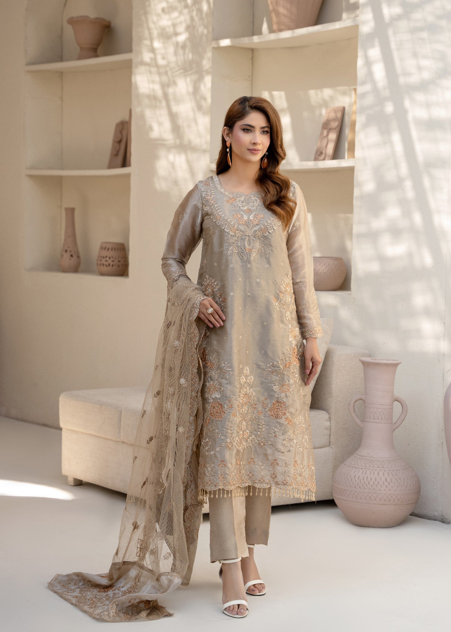 silk Kurta Set in Champagne
