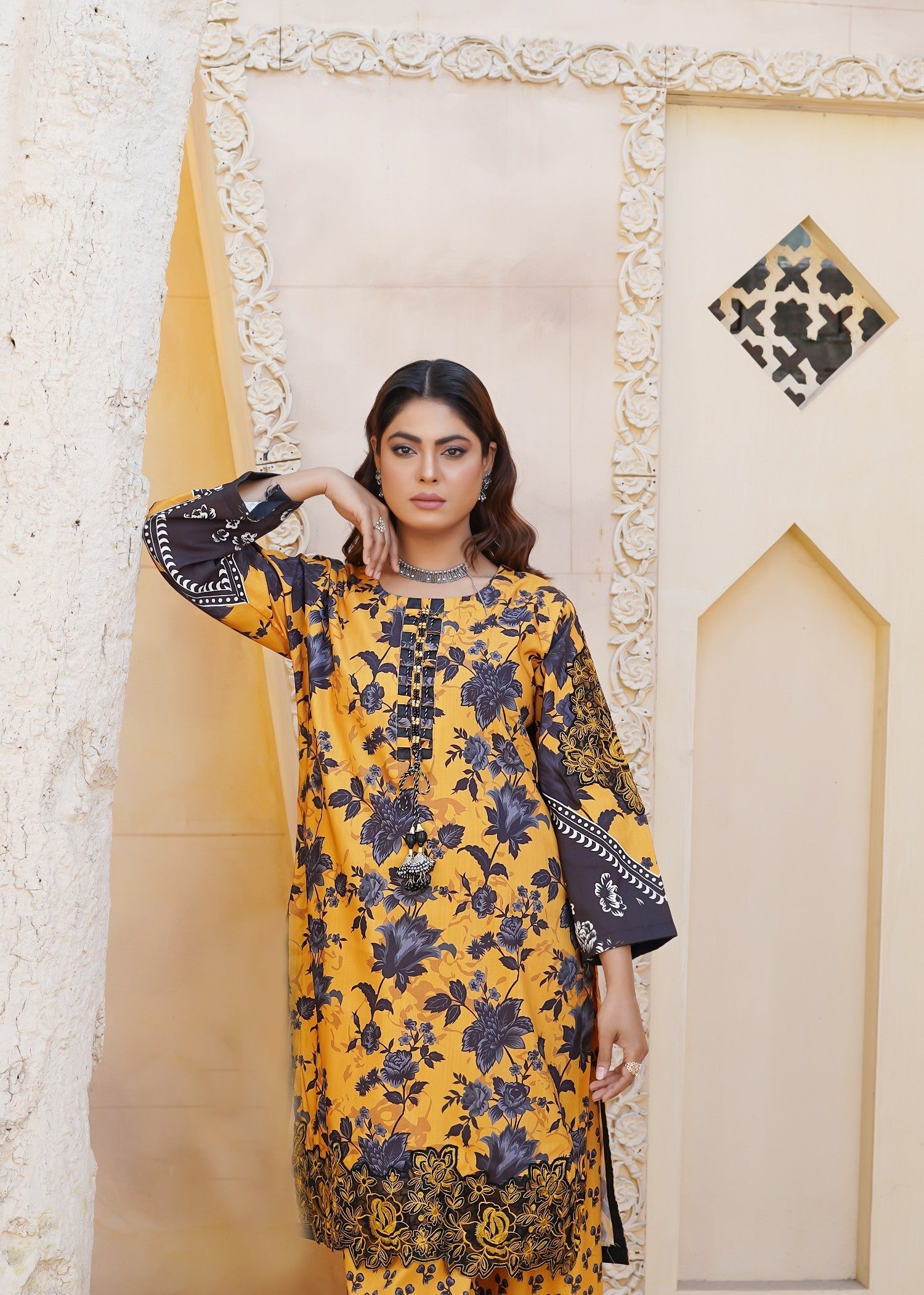 poly grip Kurta Set in Mustard