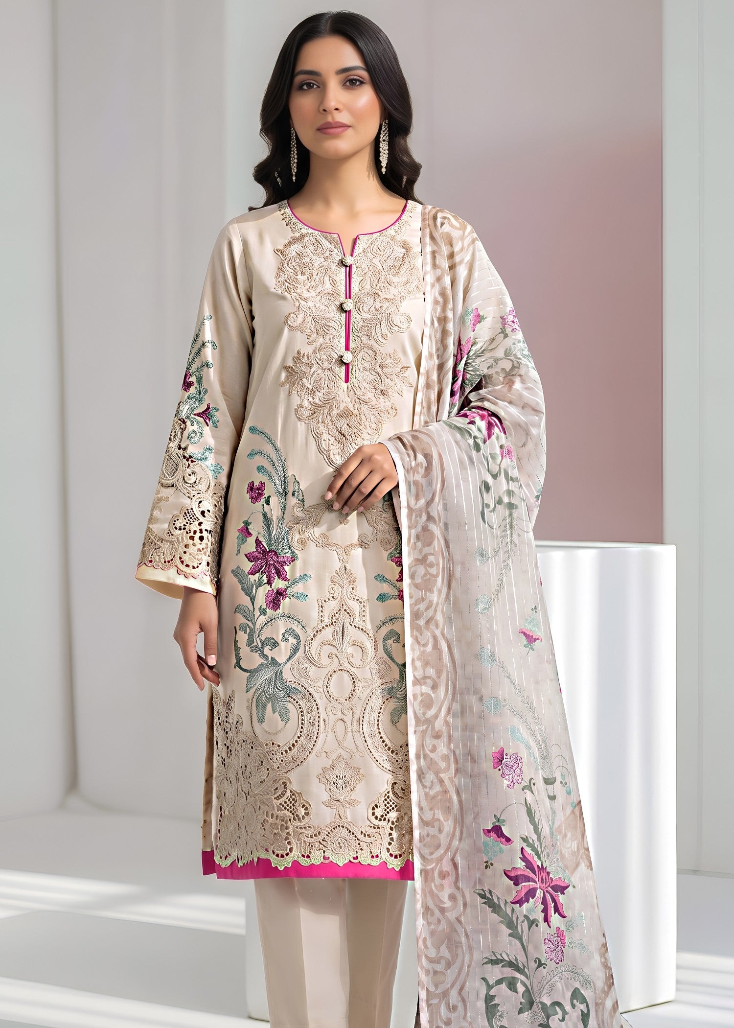 cotton Kurta Set in Beige